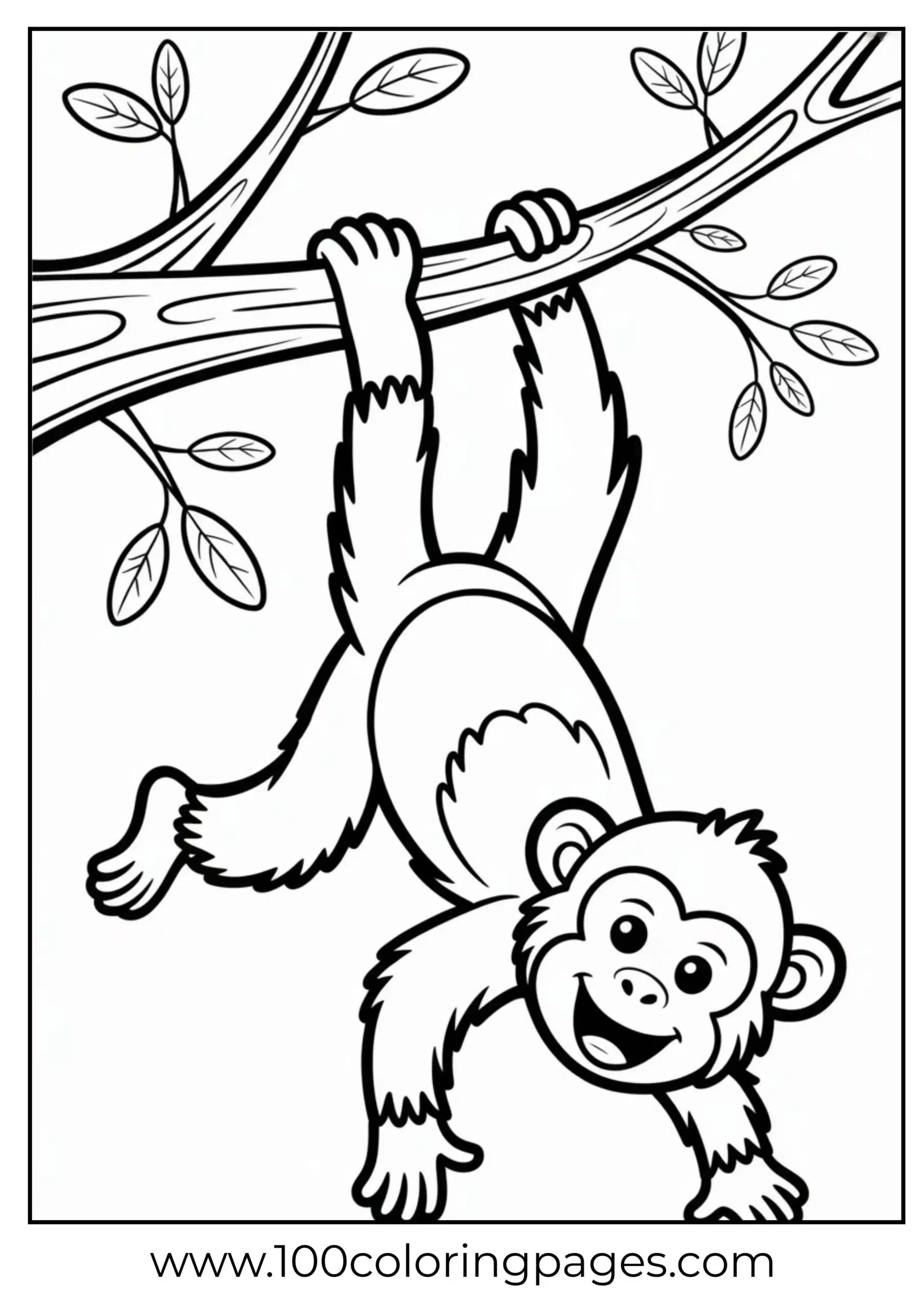 Monkey hanging upside down by tail coloring page