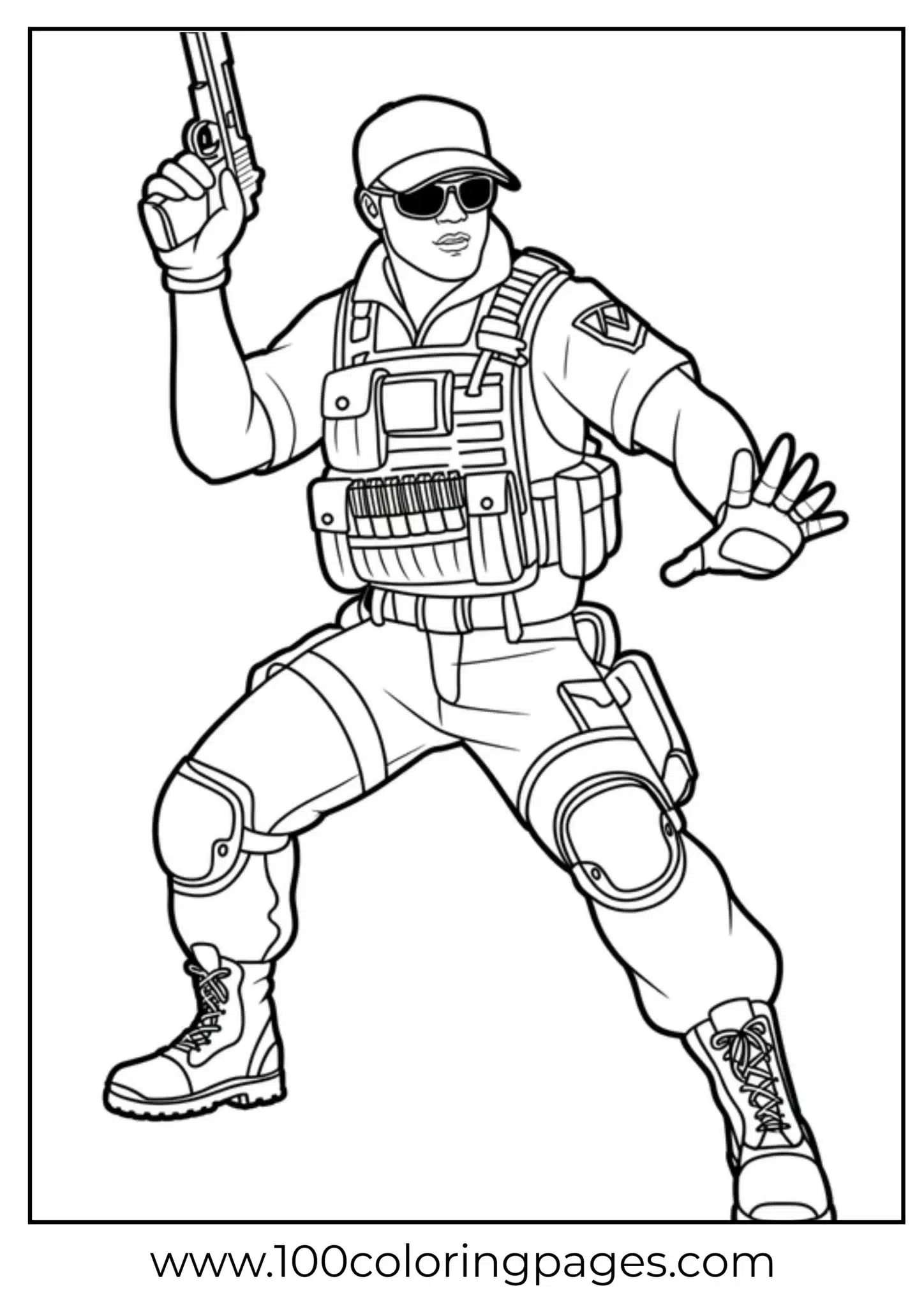 Sunglasses-wearing hero with gun and tactical gear