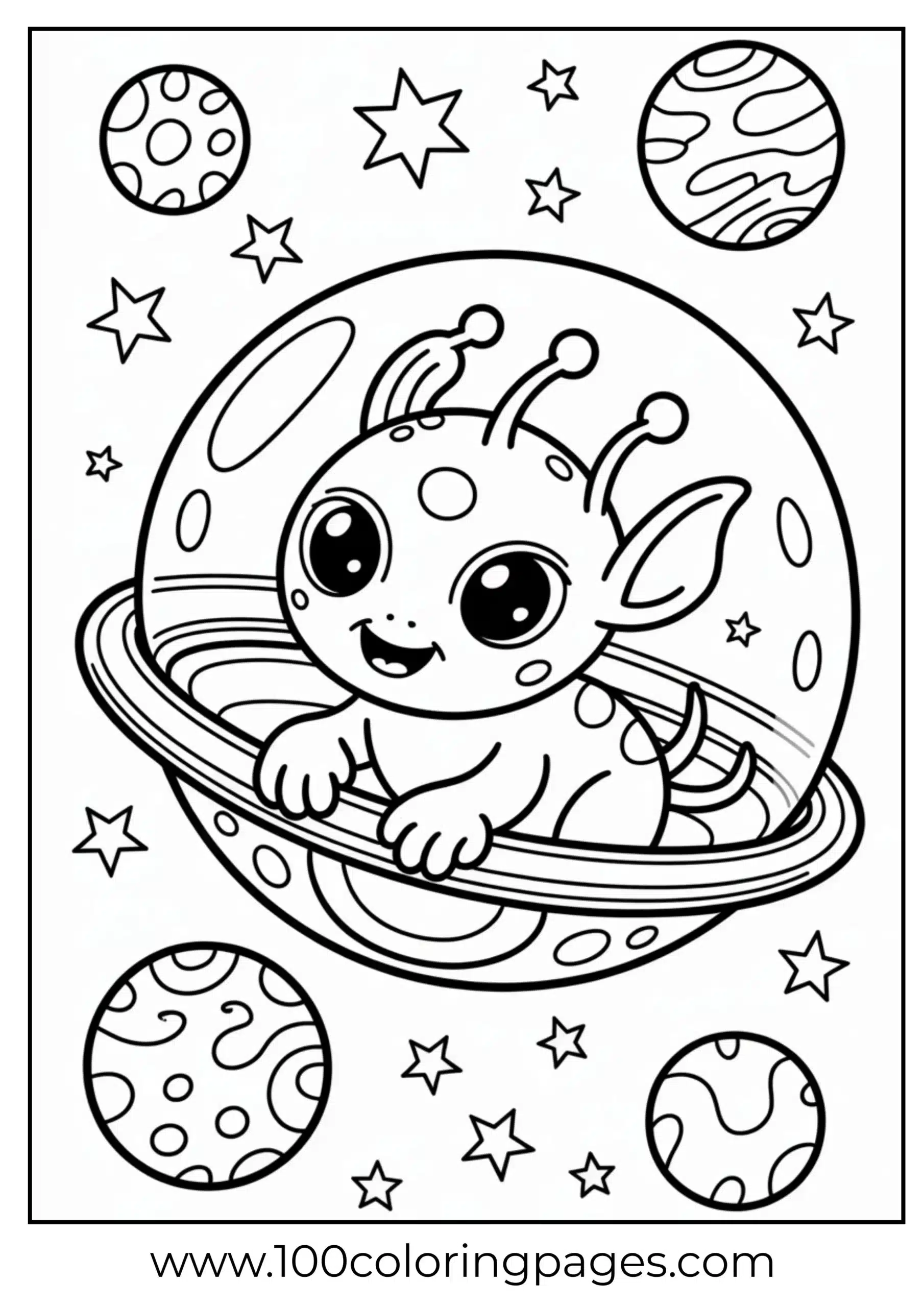 Cartoon alien pet in ship coloring page