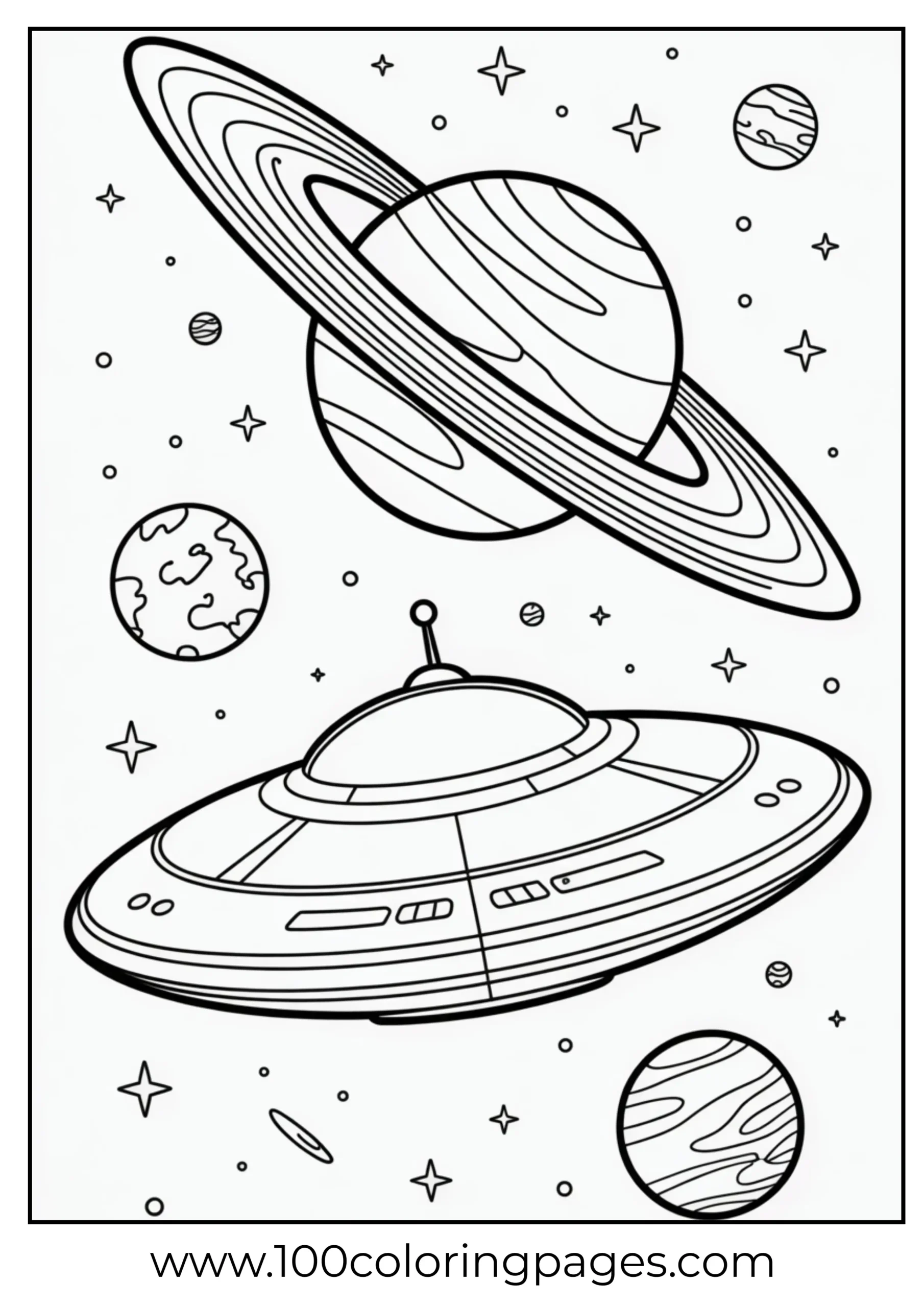 UFO near Saturn coloring page