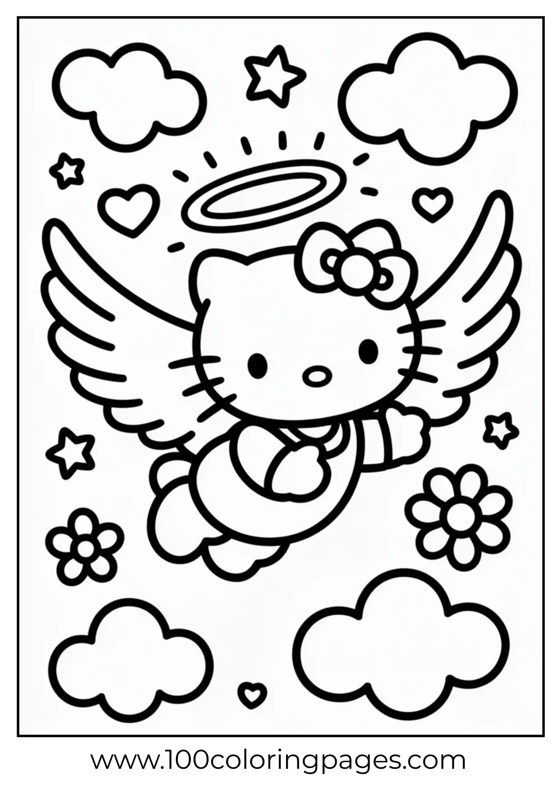 Hello Kitty as an angel coloring page