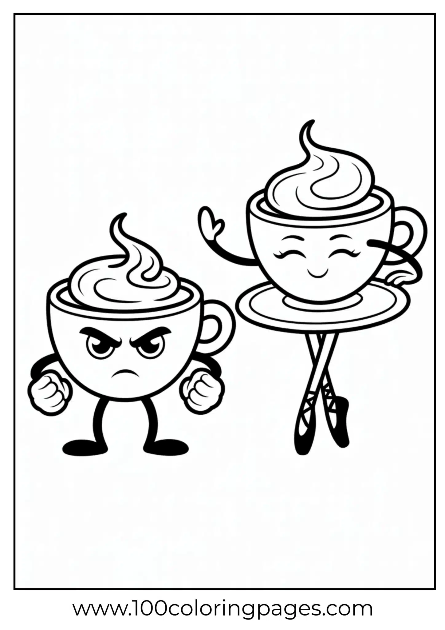 Coloring page of a happy and an angry cup