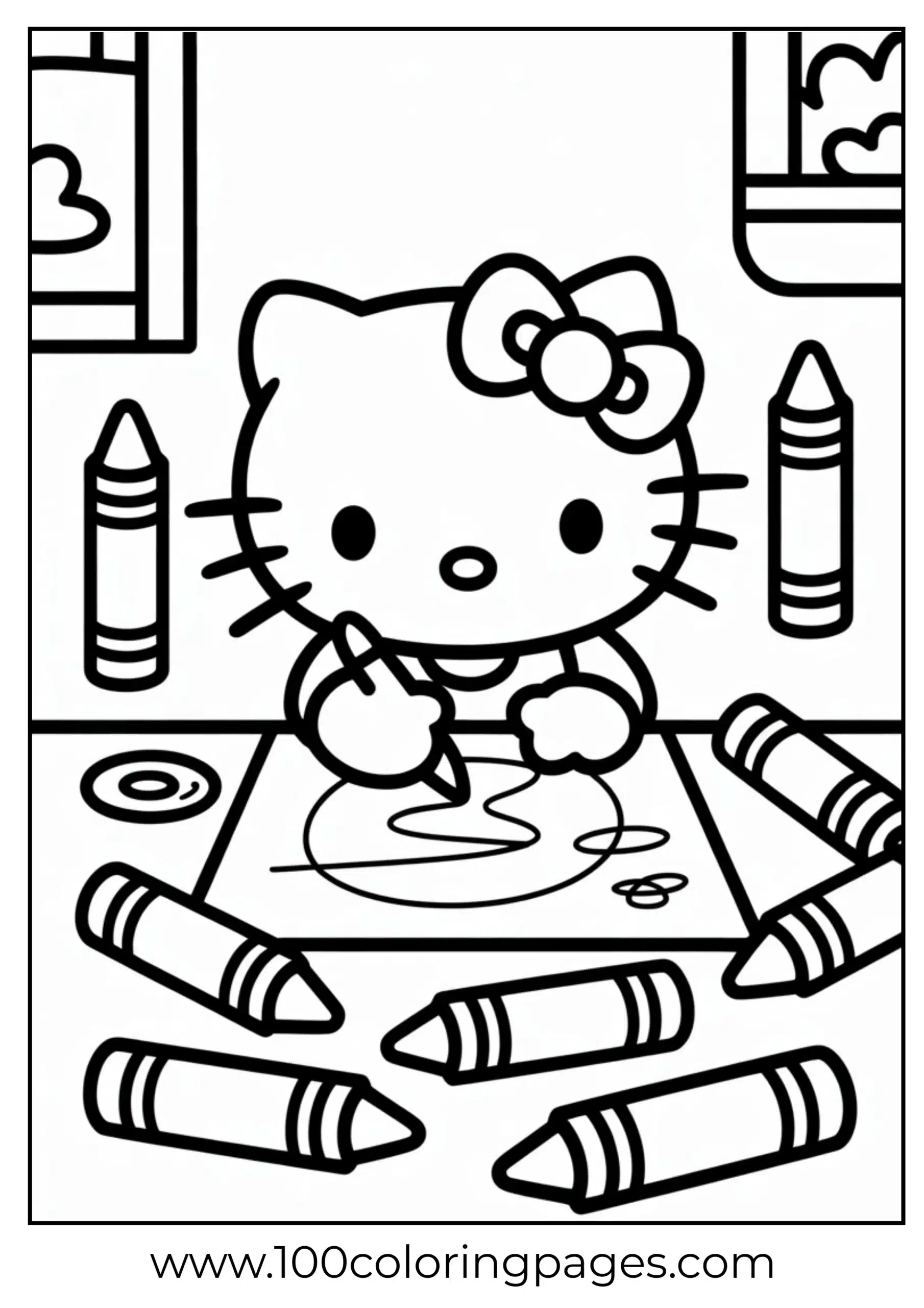 Hello Kitty drawing art coloring page