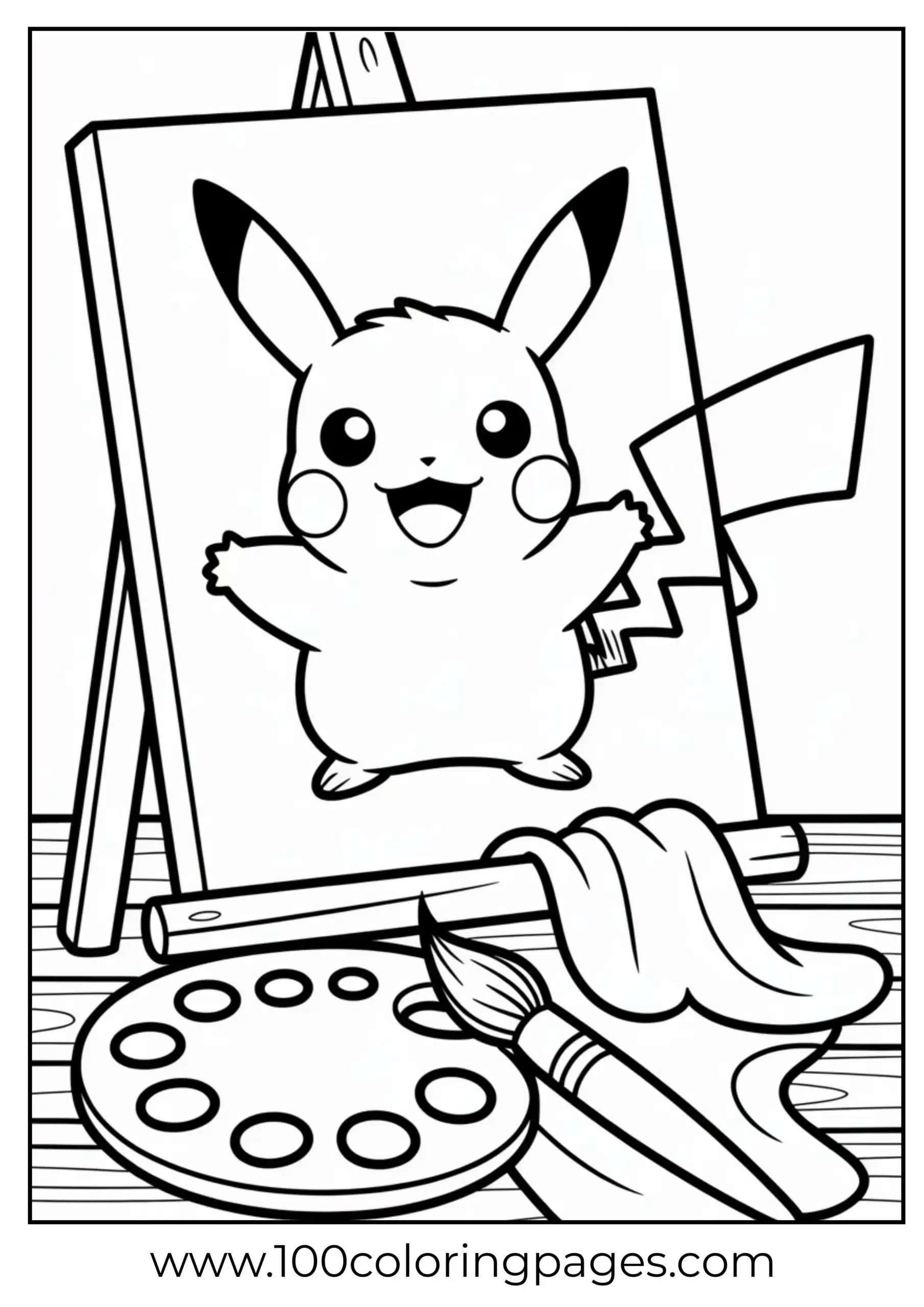 Pikachu painting on canvas with palette