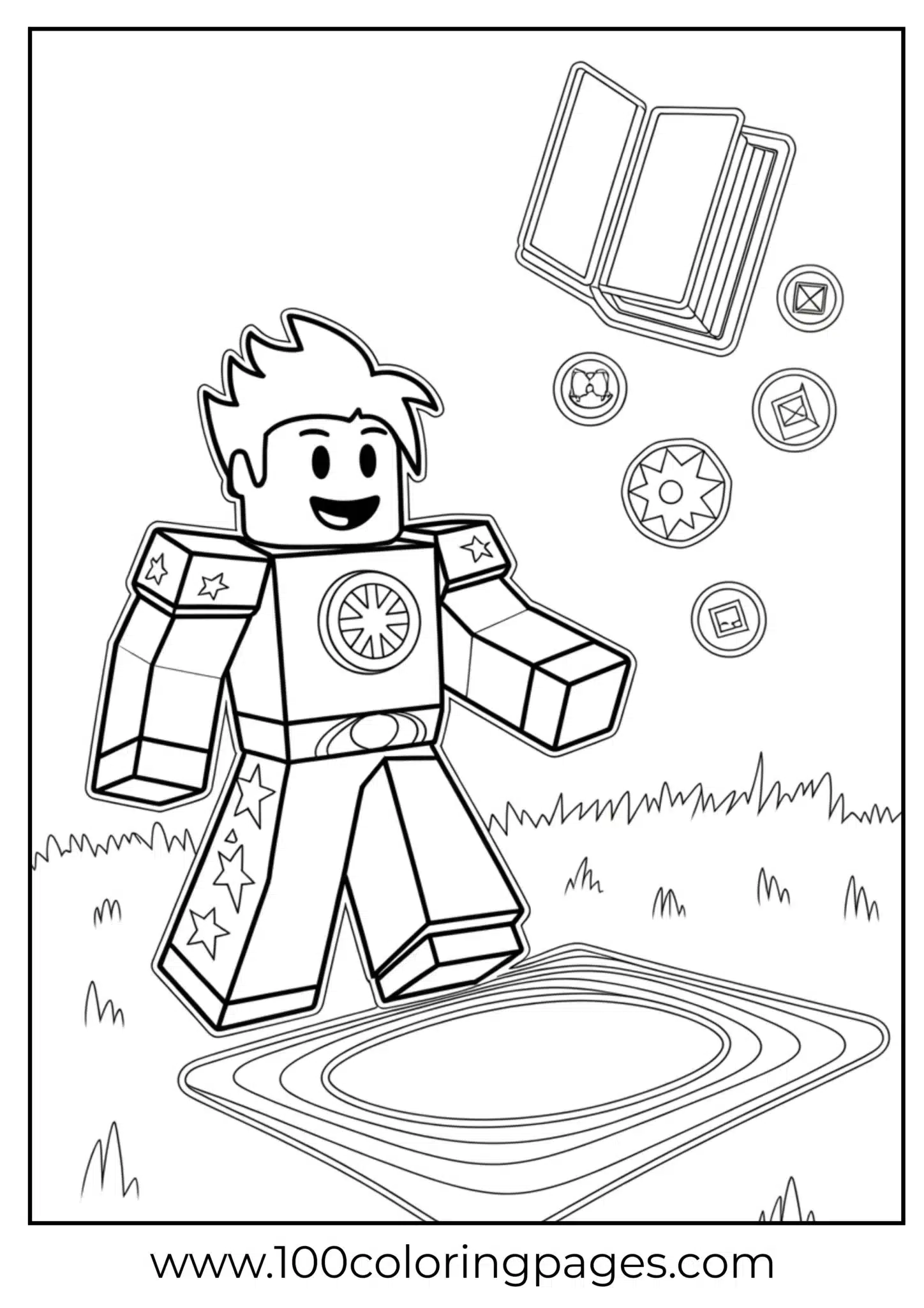 A happy astronaut character in a space suit ready for coloring