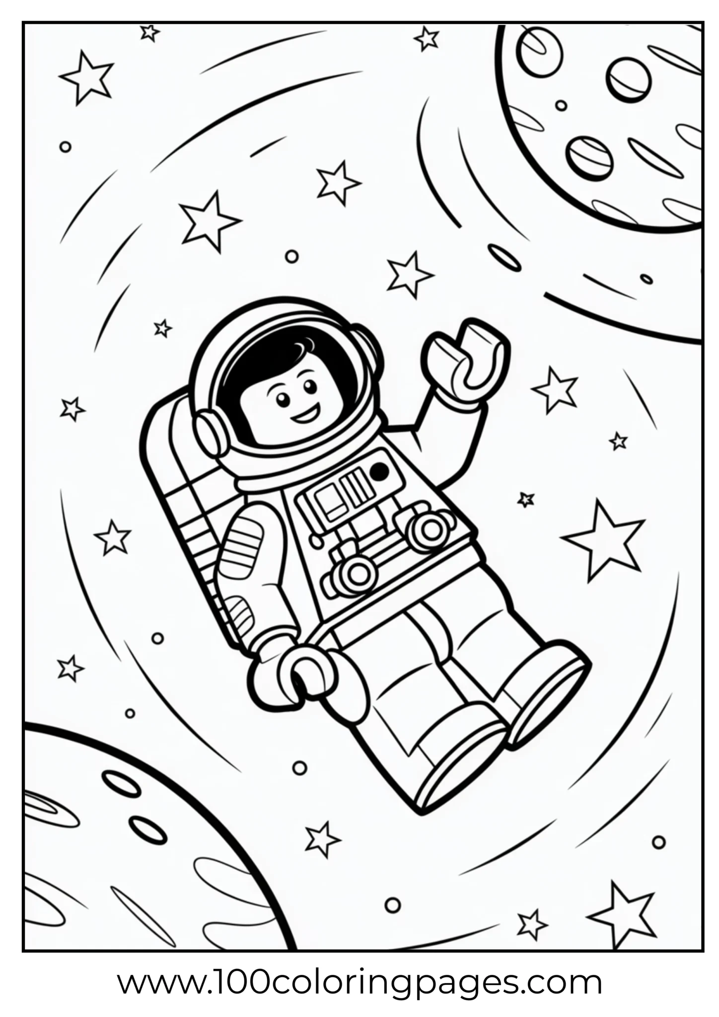 Astronaut floating in space with stars and planets