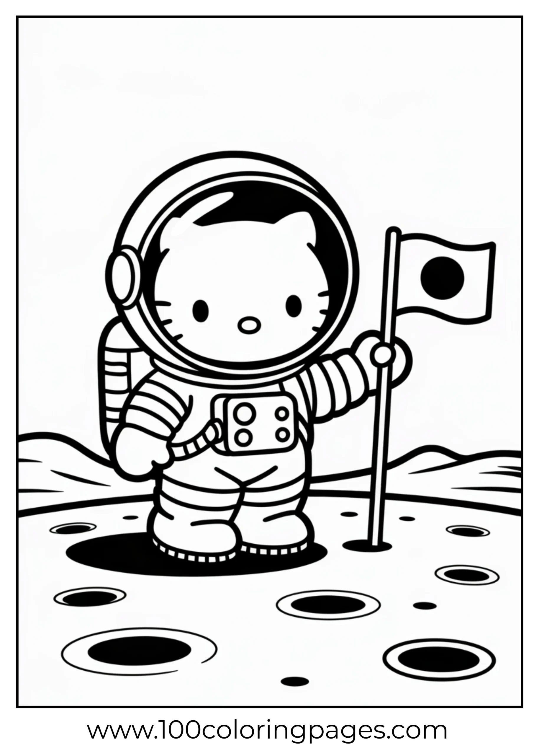 Hello Kitty astronaut on moon coloring page