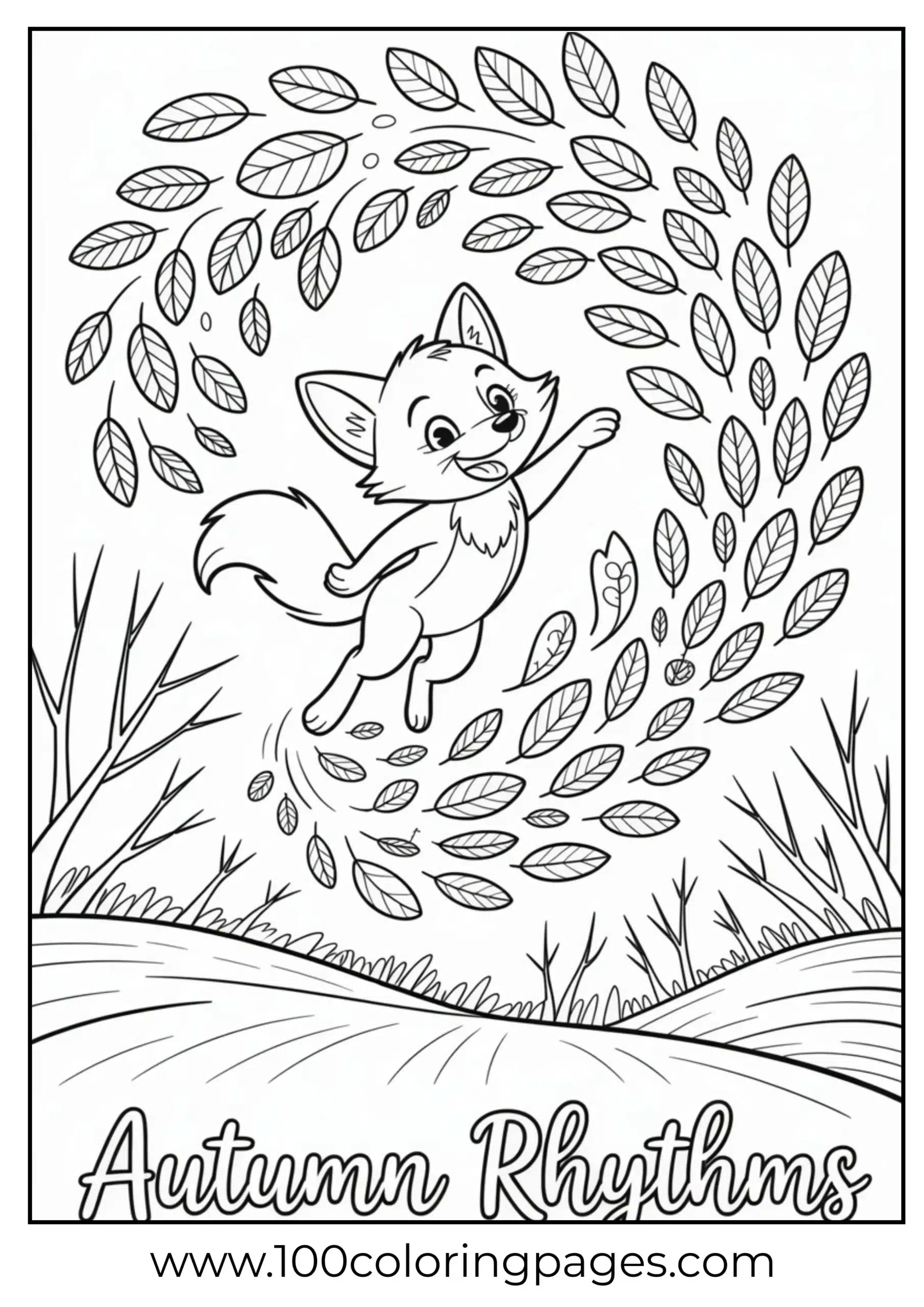 Fox dancing in autumn with falling leaves