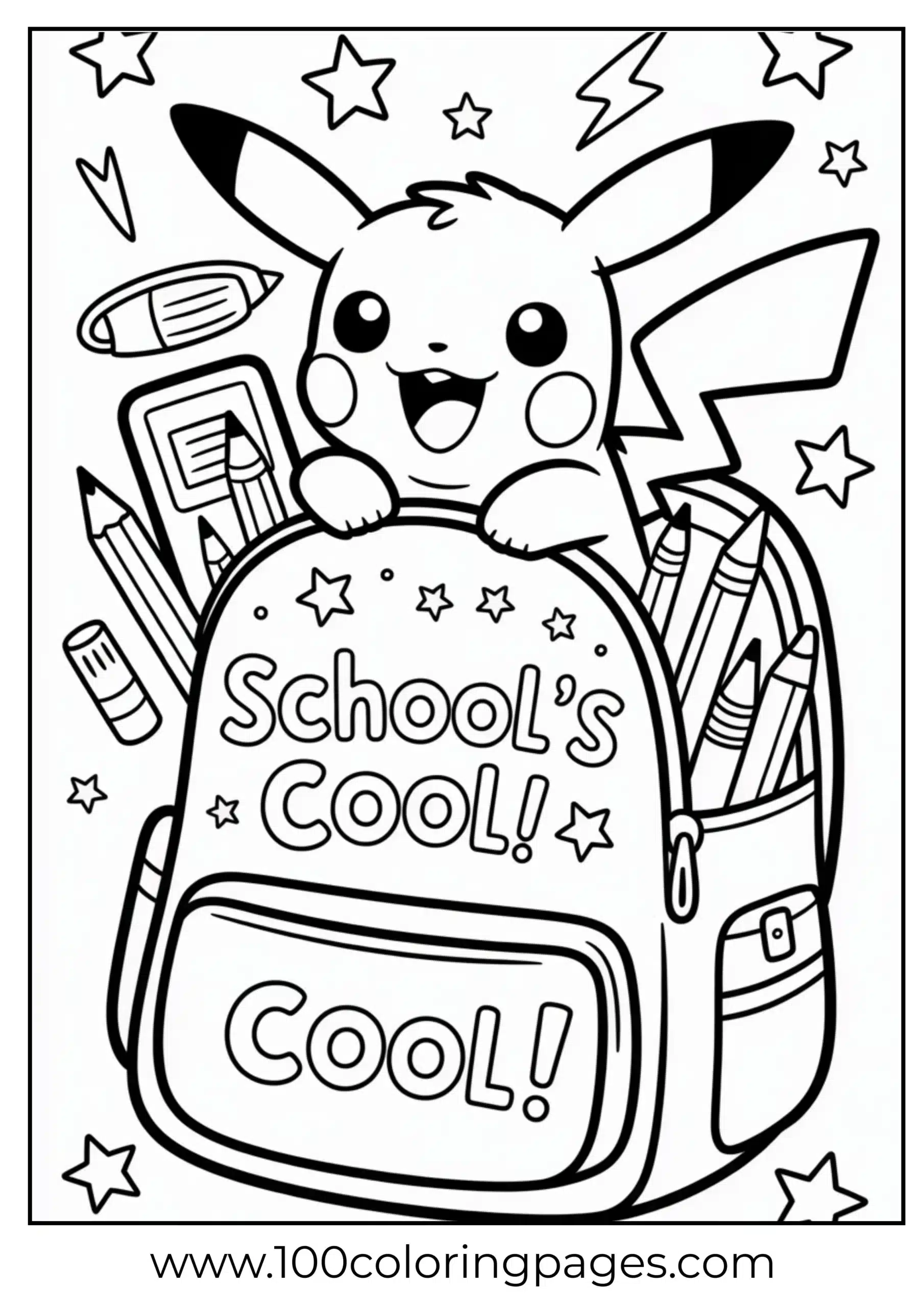 Pikachu peeking from school backpack