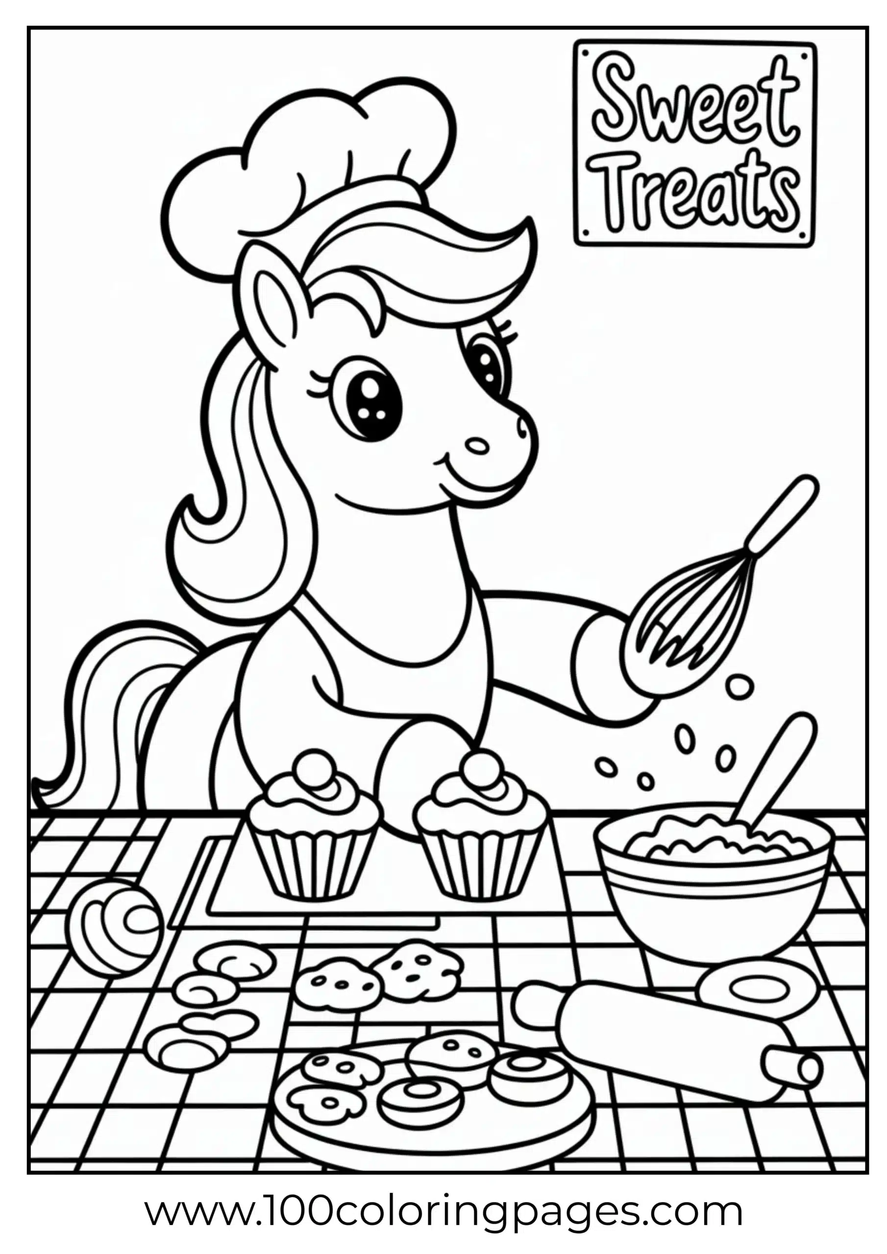 Pony baking cupcakes in kitchen