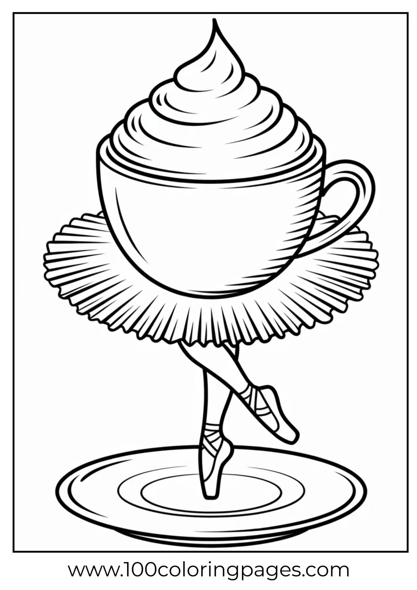 A ballerina in a tutu twirling on top of a cupcake