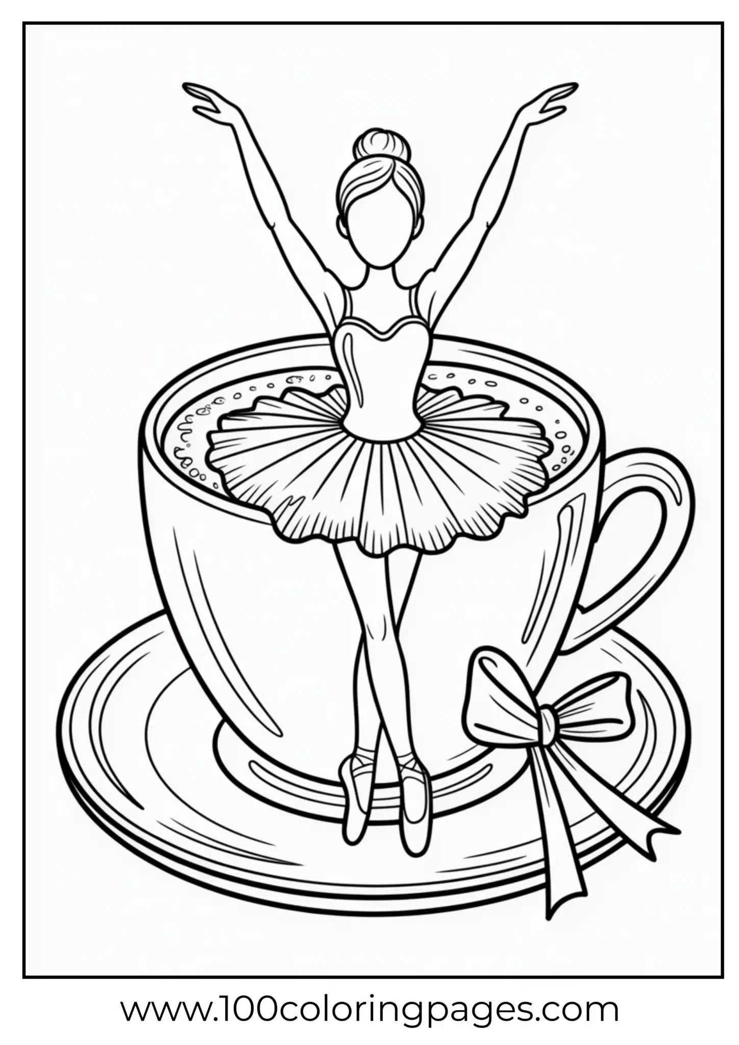 Ballerina standing gracefully in an oversized tea cup