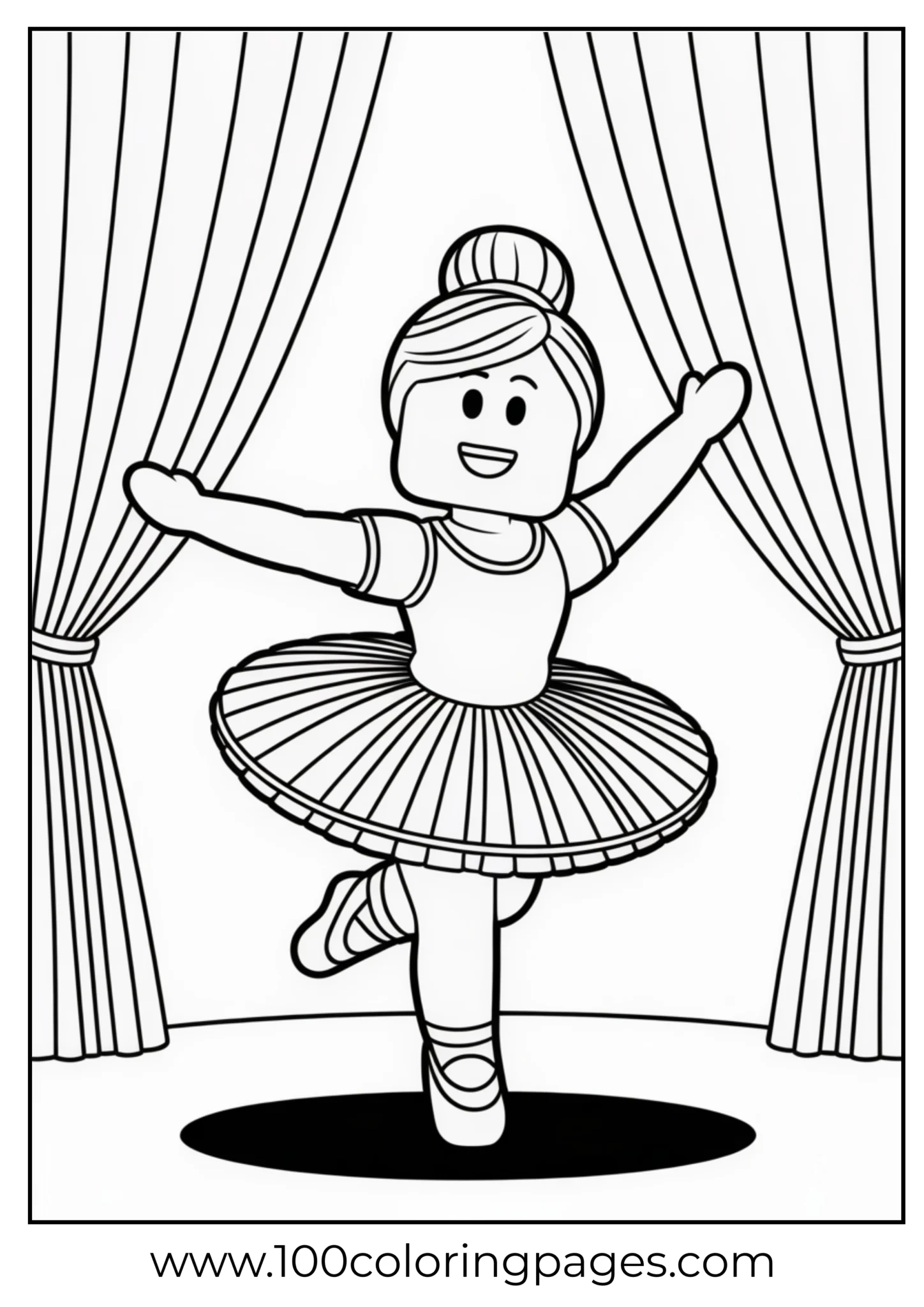 Cartoon ballerina dancing on stage coloring page