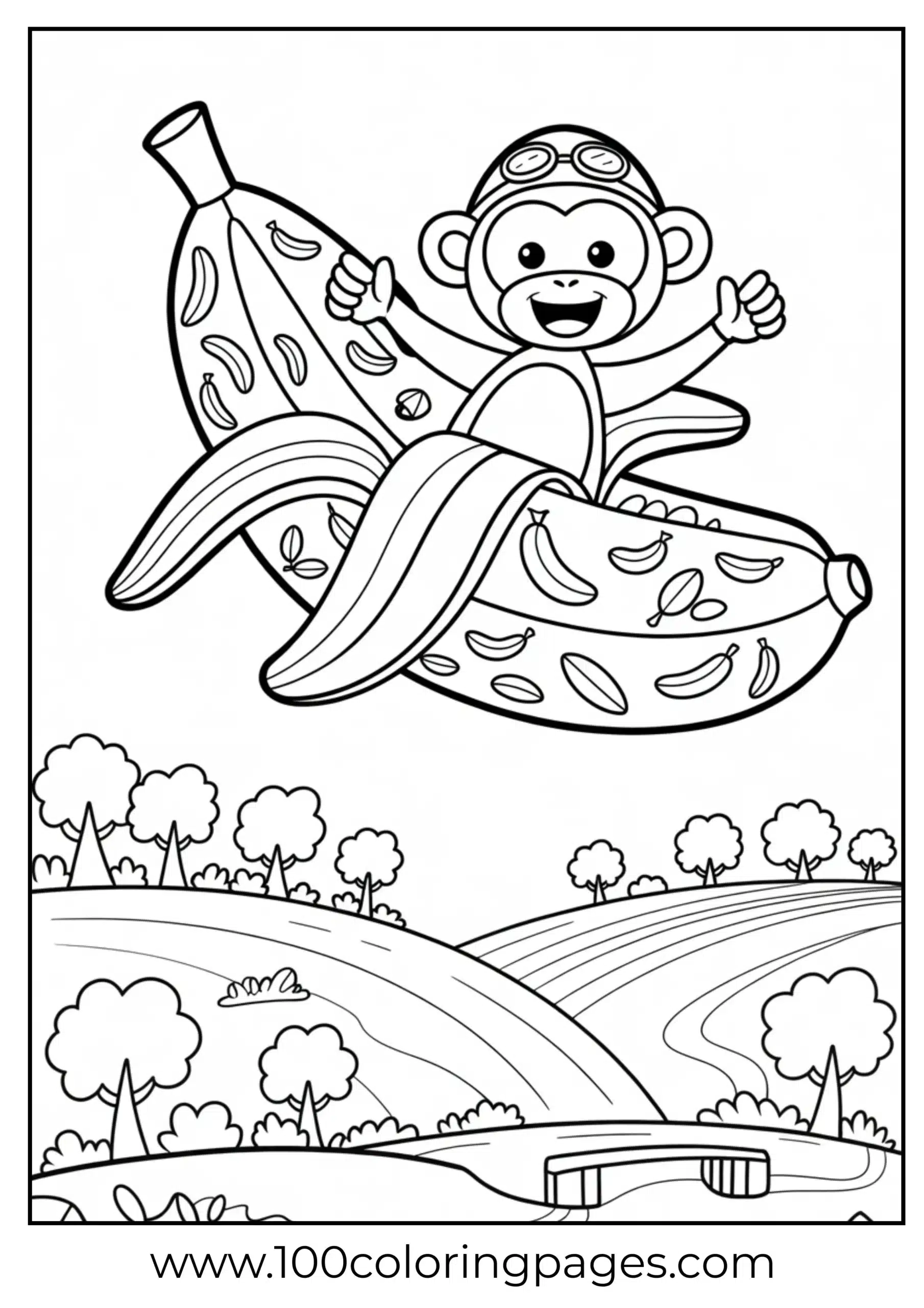 Monkey riding hot air balloon coloring page