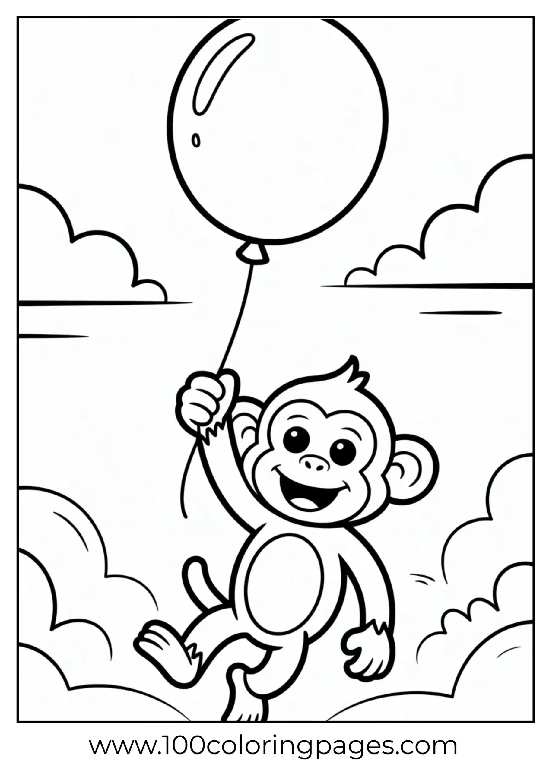 Monkey floating with balloon coloring page