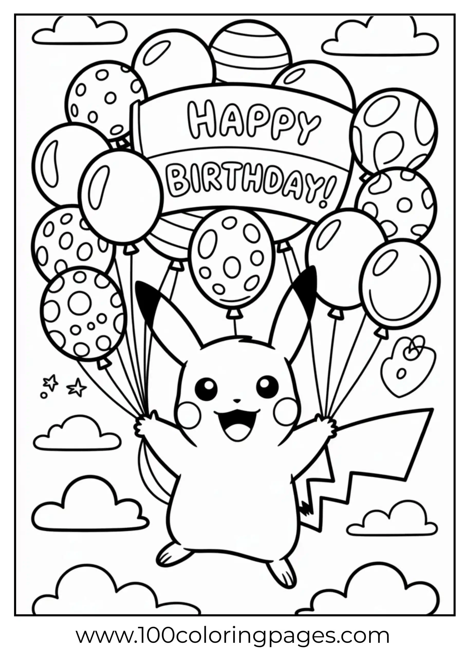 Pikachu surrounded by party balloons