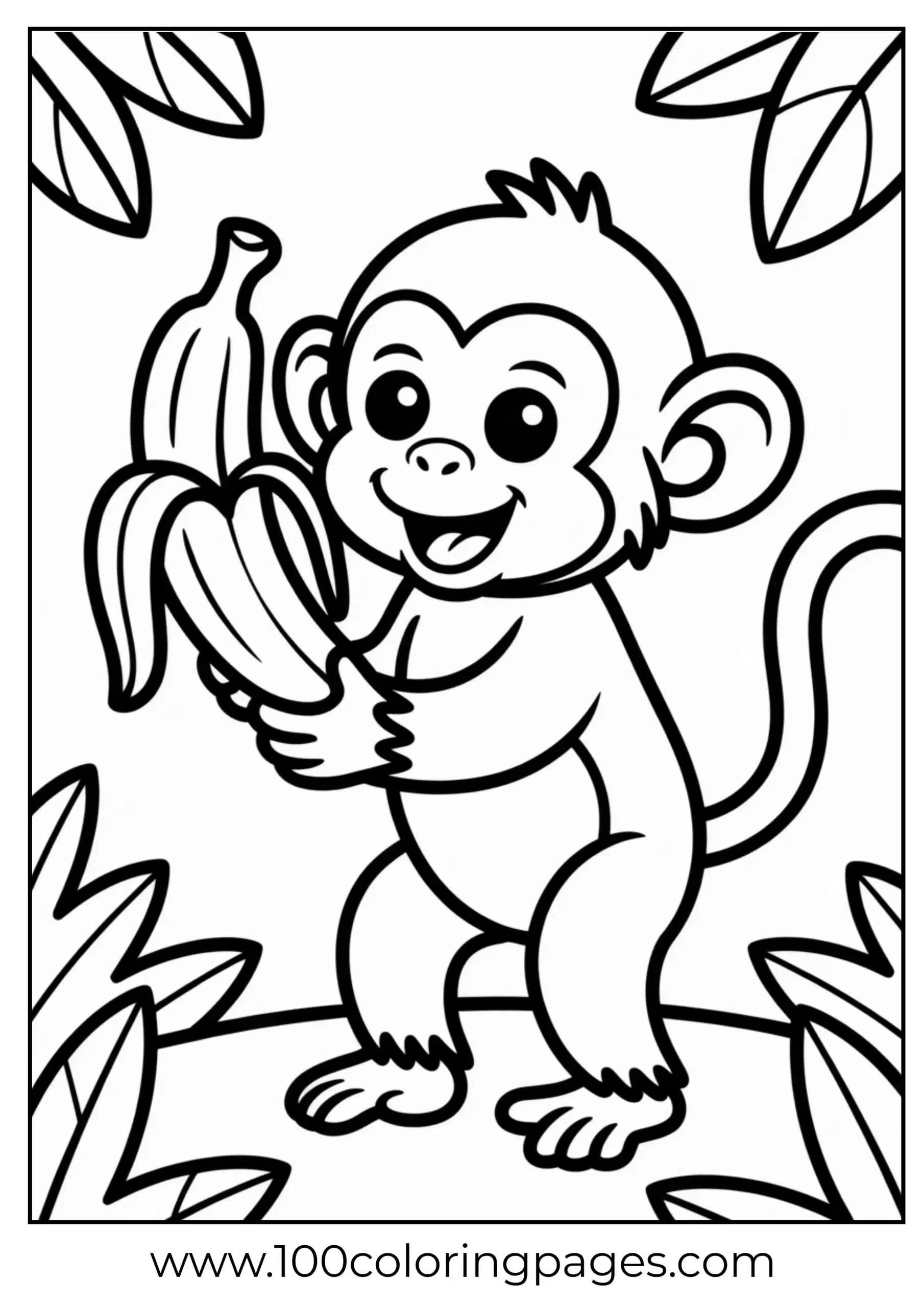 Baby monkey with banana coloring page