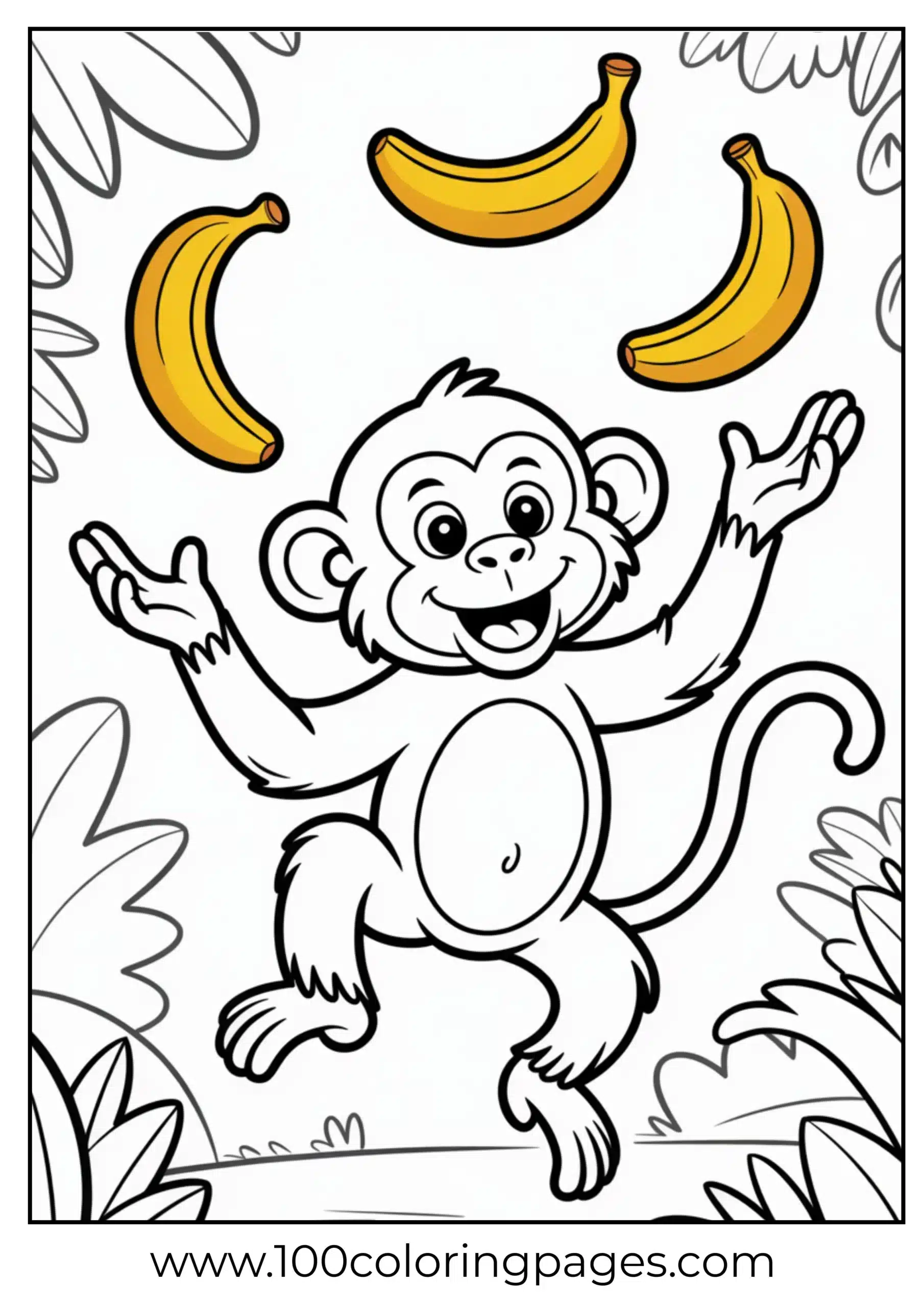 Monkey juggling bananas coloring page