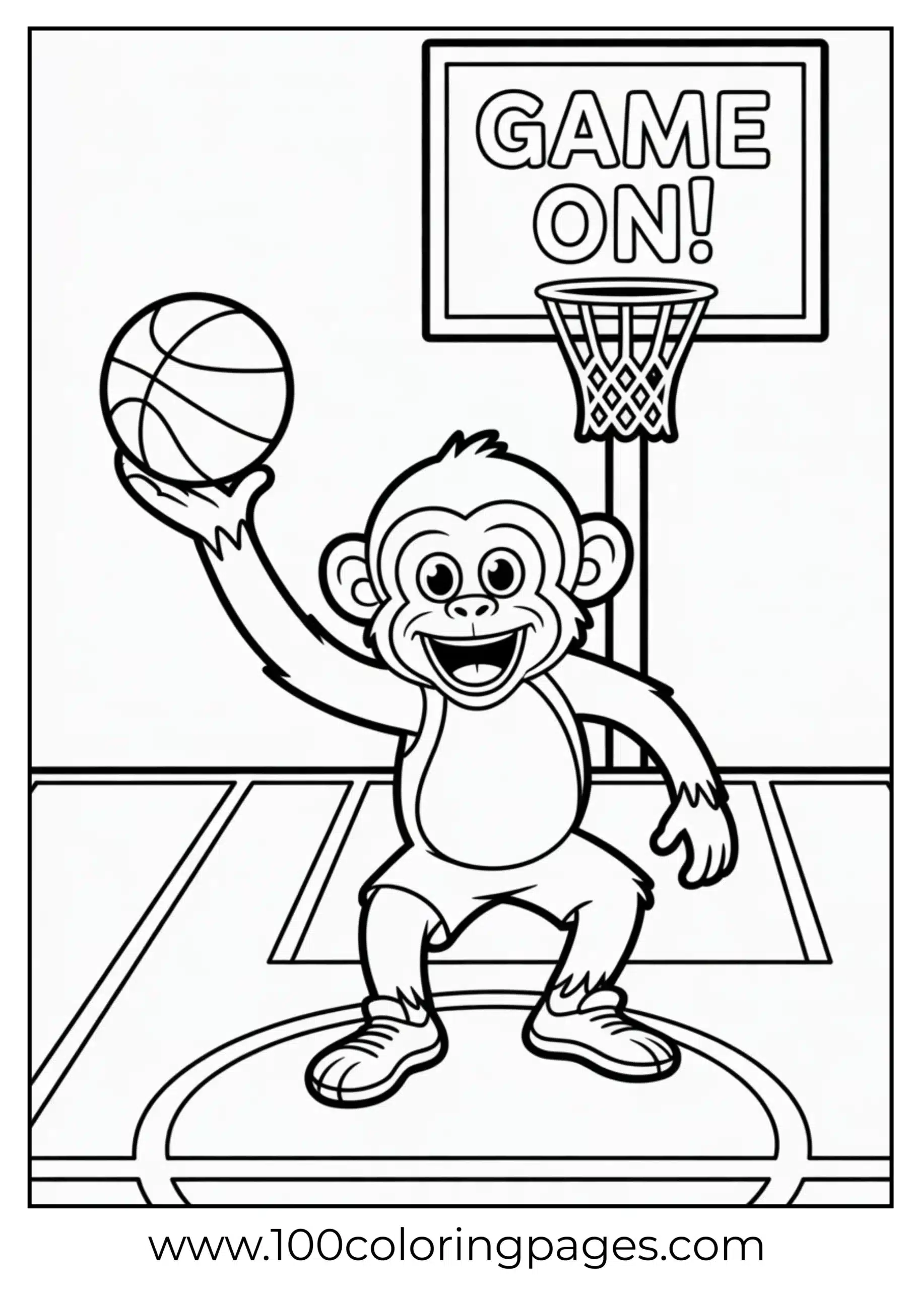 Monkey playing basketball coloring page