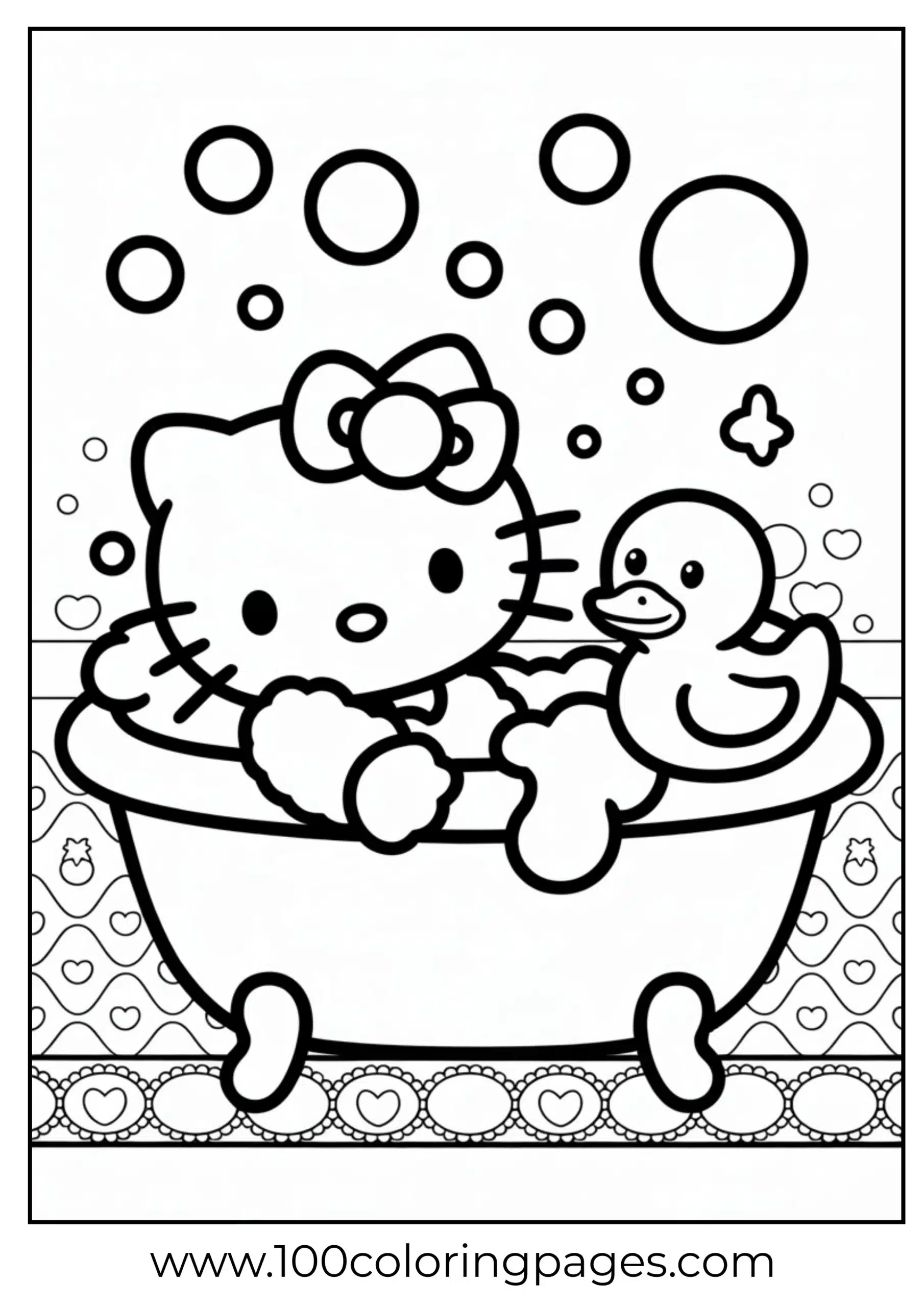 Hello Kitty in bath coloring page