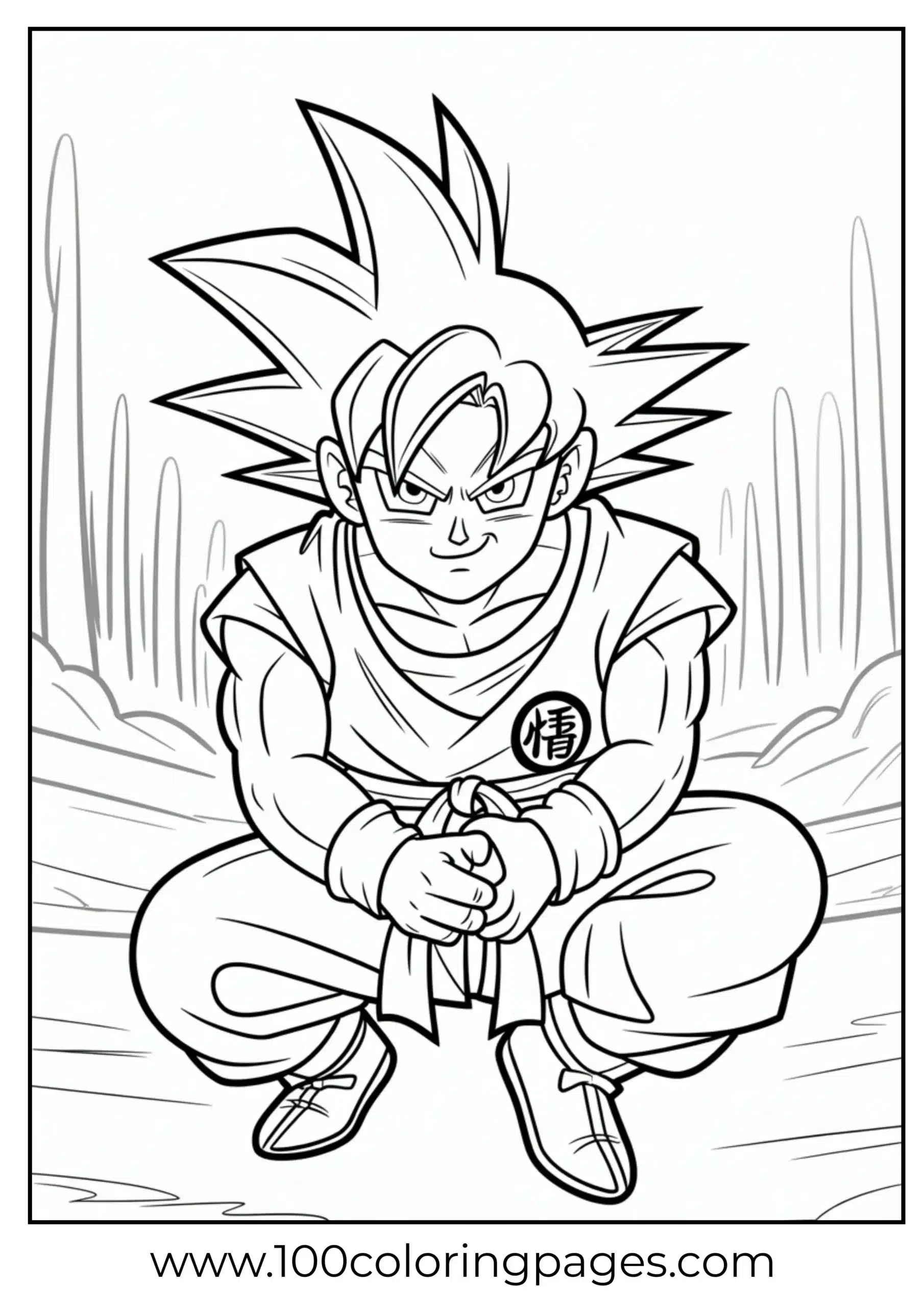 Battle-ready crouched Goku coloring page