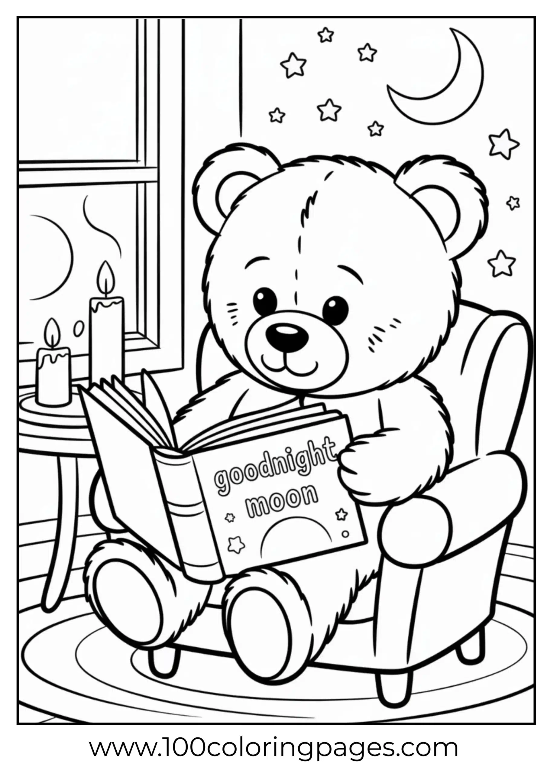 Bedtime Bear reading coloring page