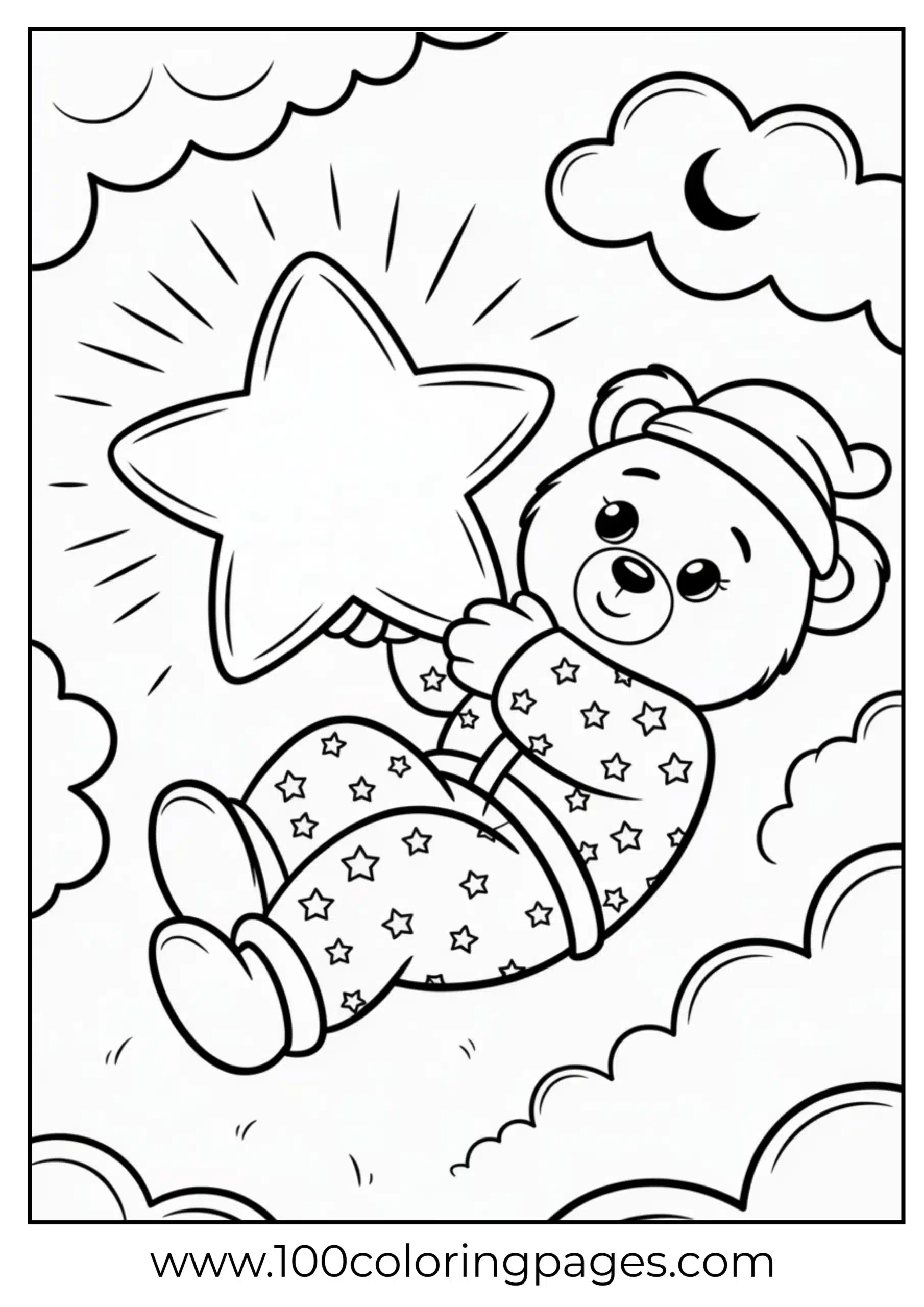 Bedtime Bear with glowing star coloring page