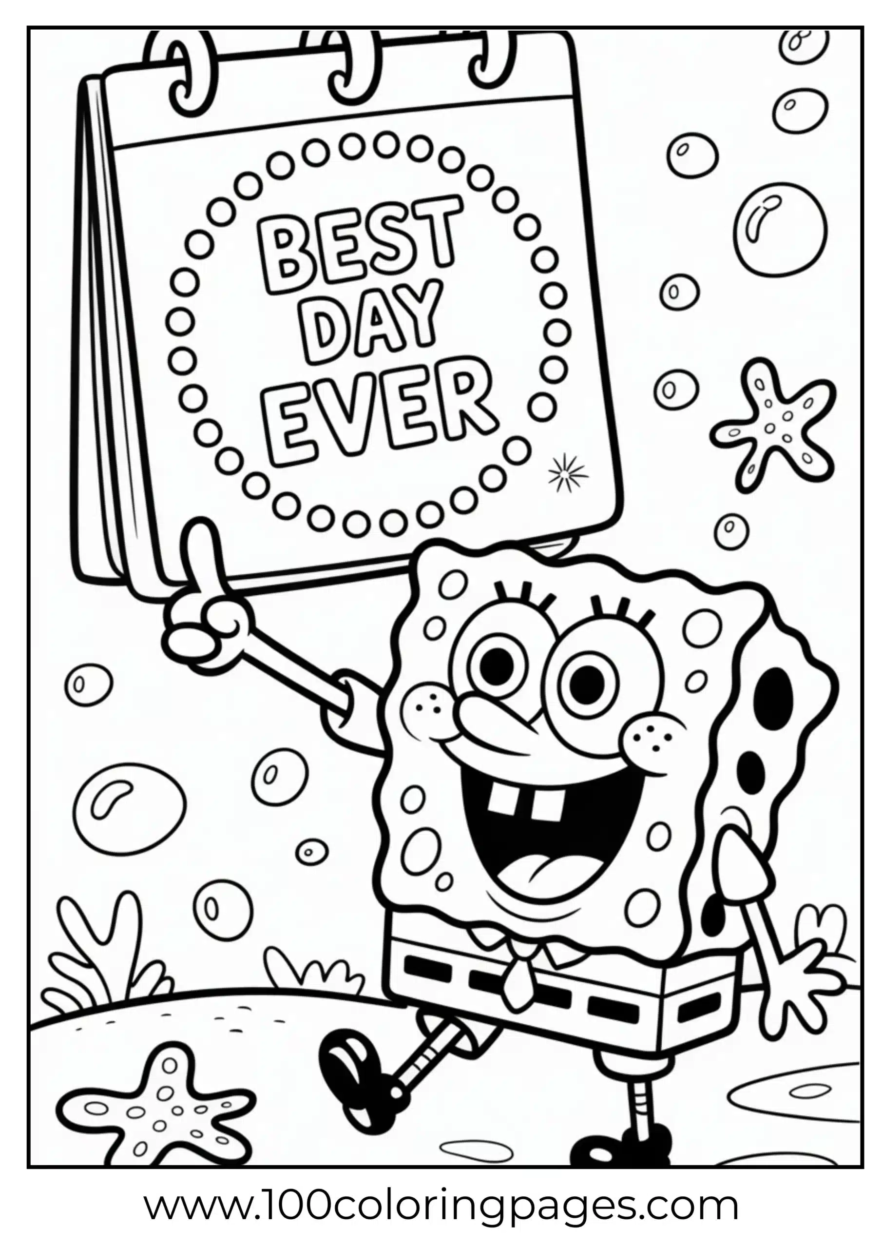 SpongeBob pointing to calendar labeled “Best Day Ever”