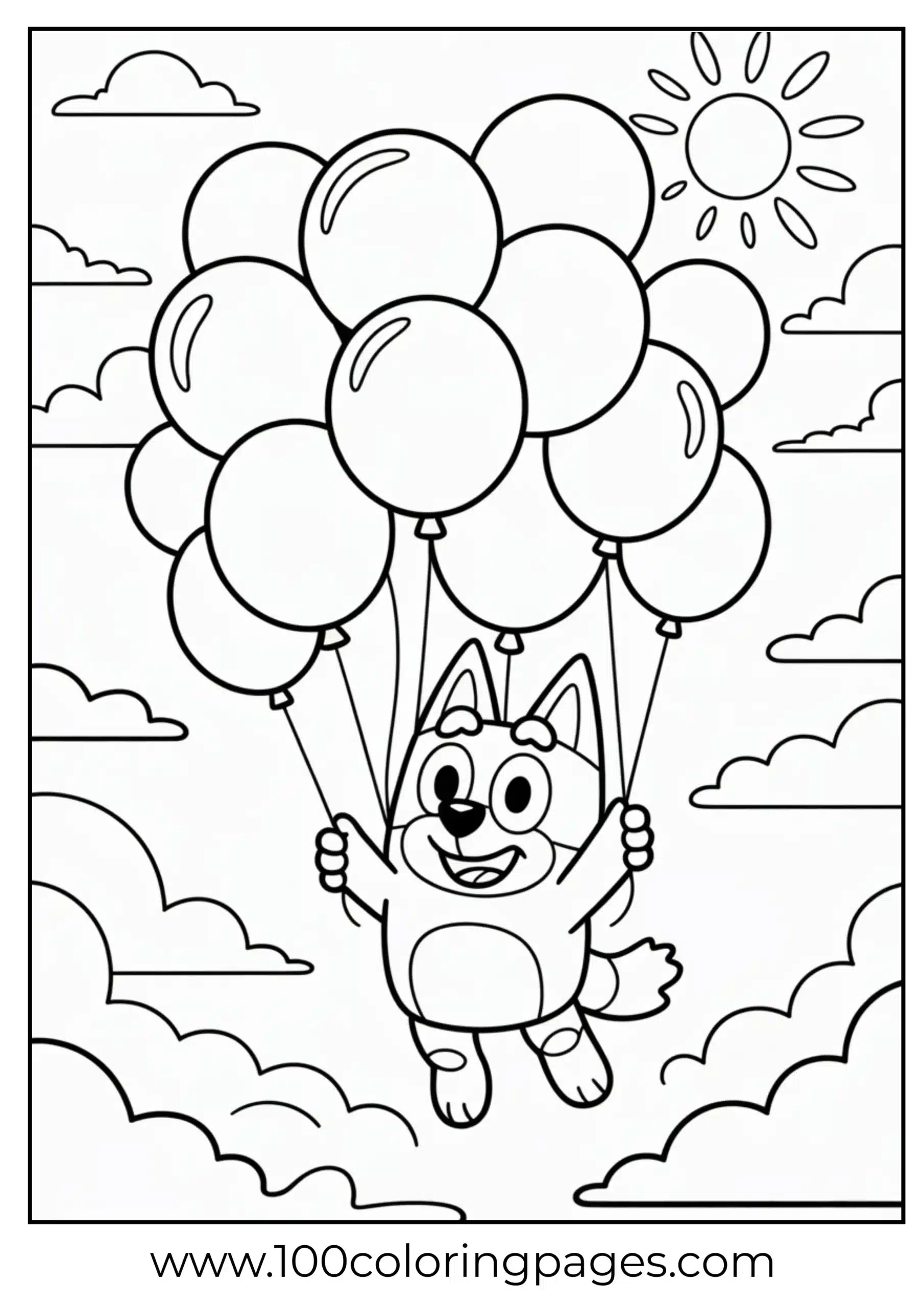 Bluey holding balloons coloring page
