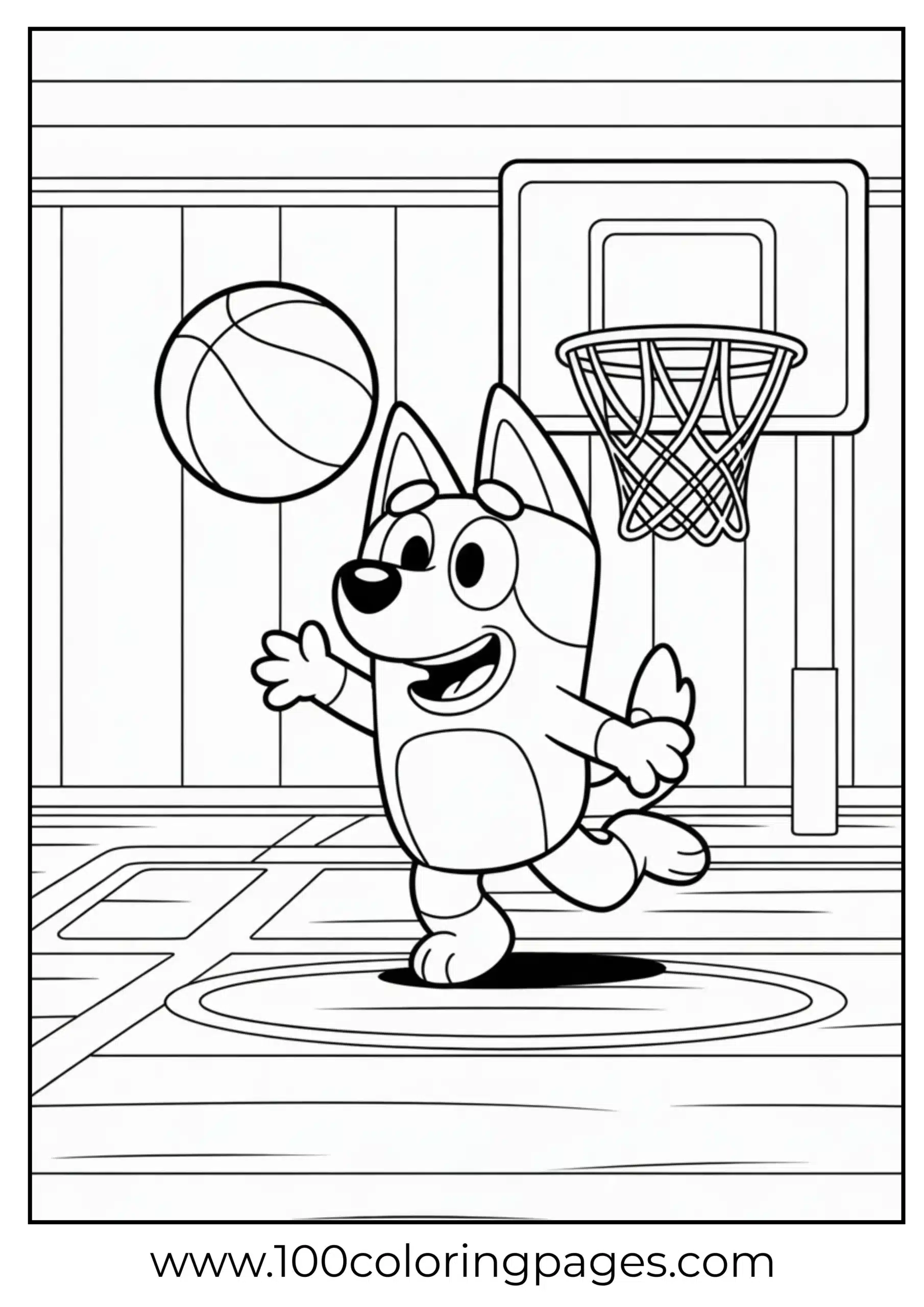 Bluey bouncing basketball coloring page