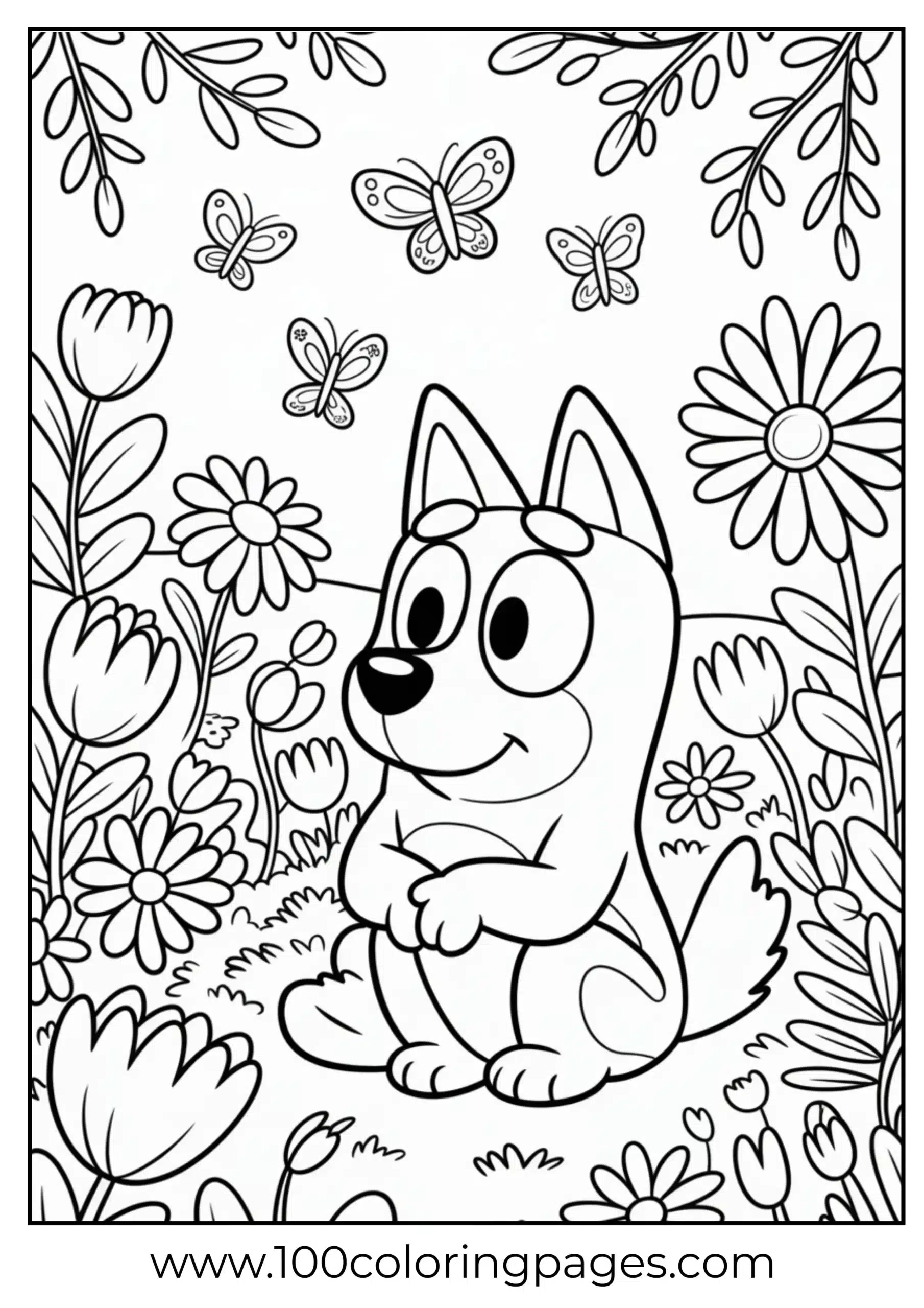 Bluey watching butterflies coloring page