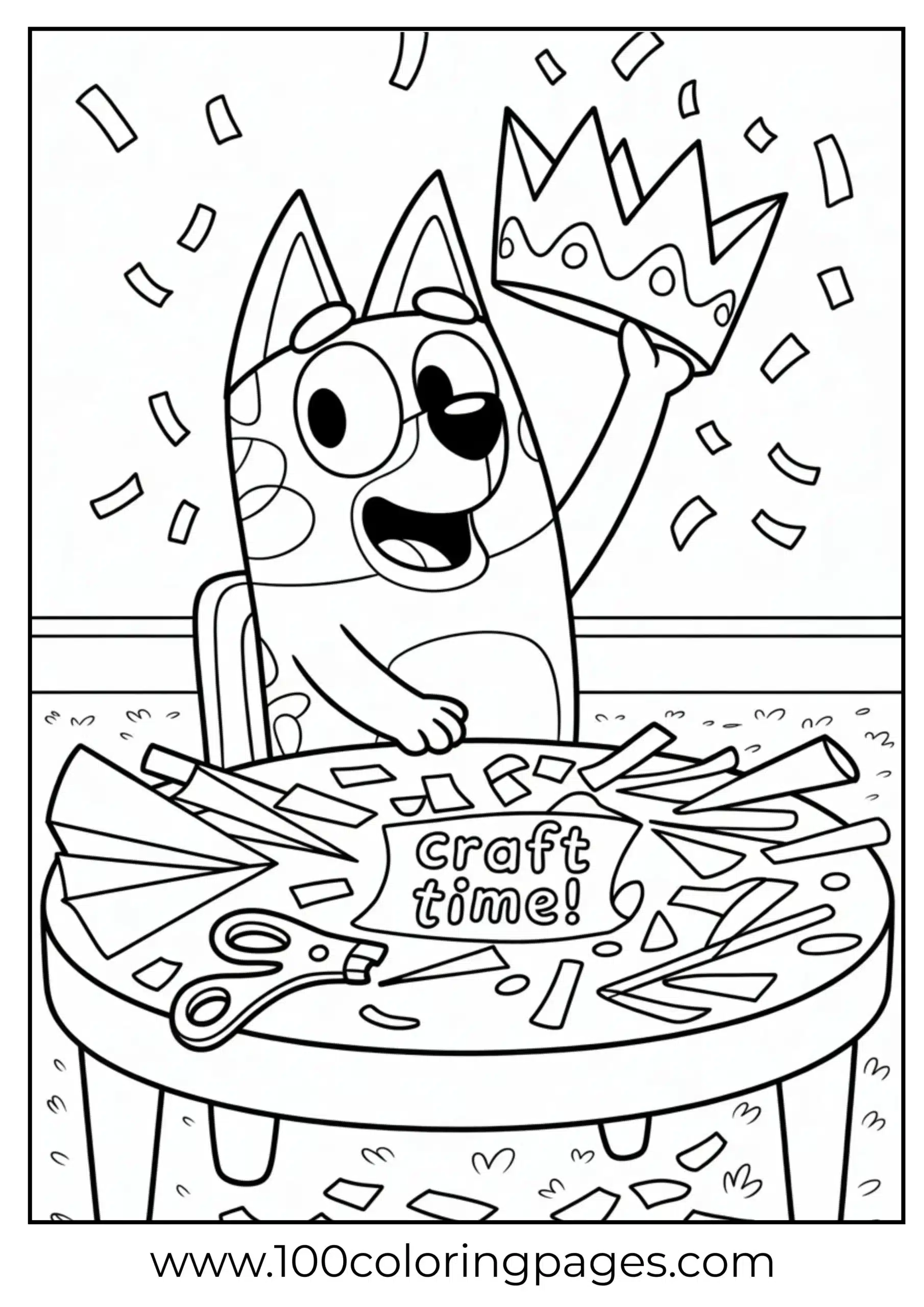 Bluey making paper crown coloring page