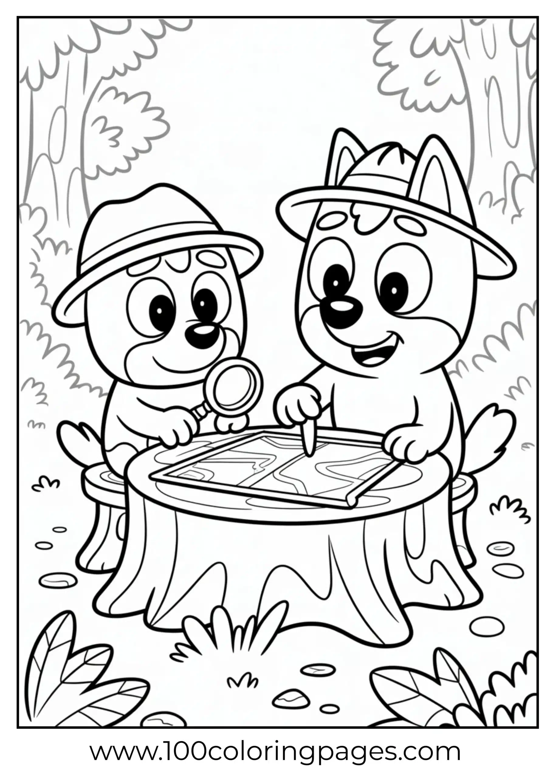 Bluey and Bingo map adventure coloring page