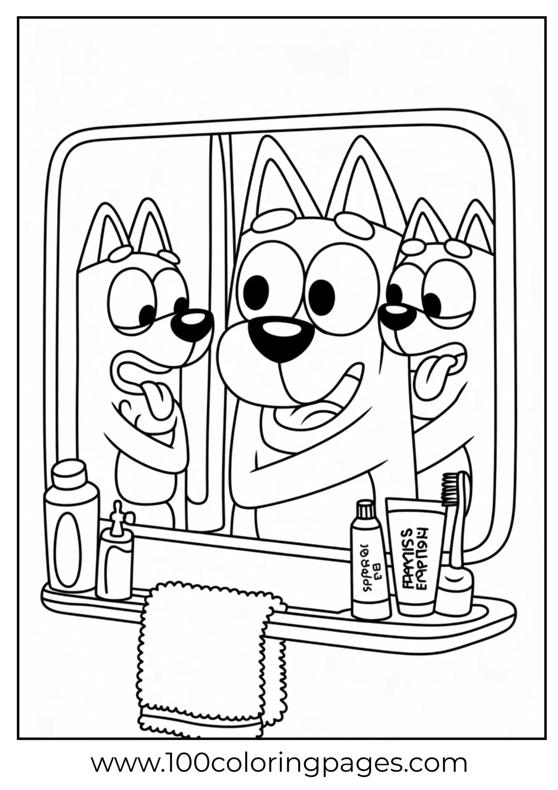 Bluey making silly face coloring page
