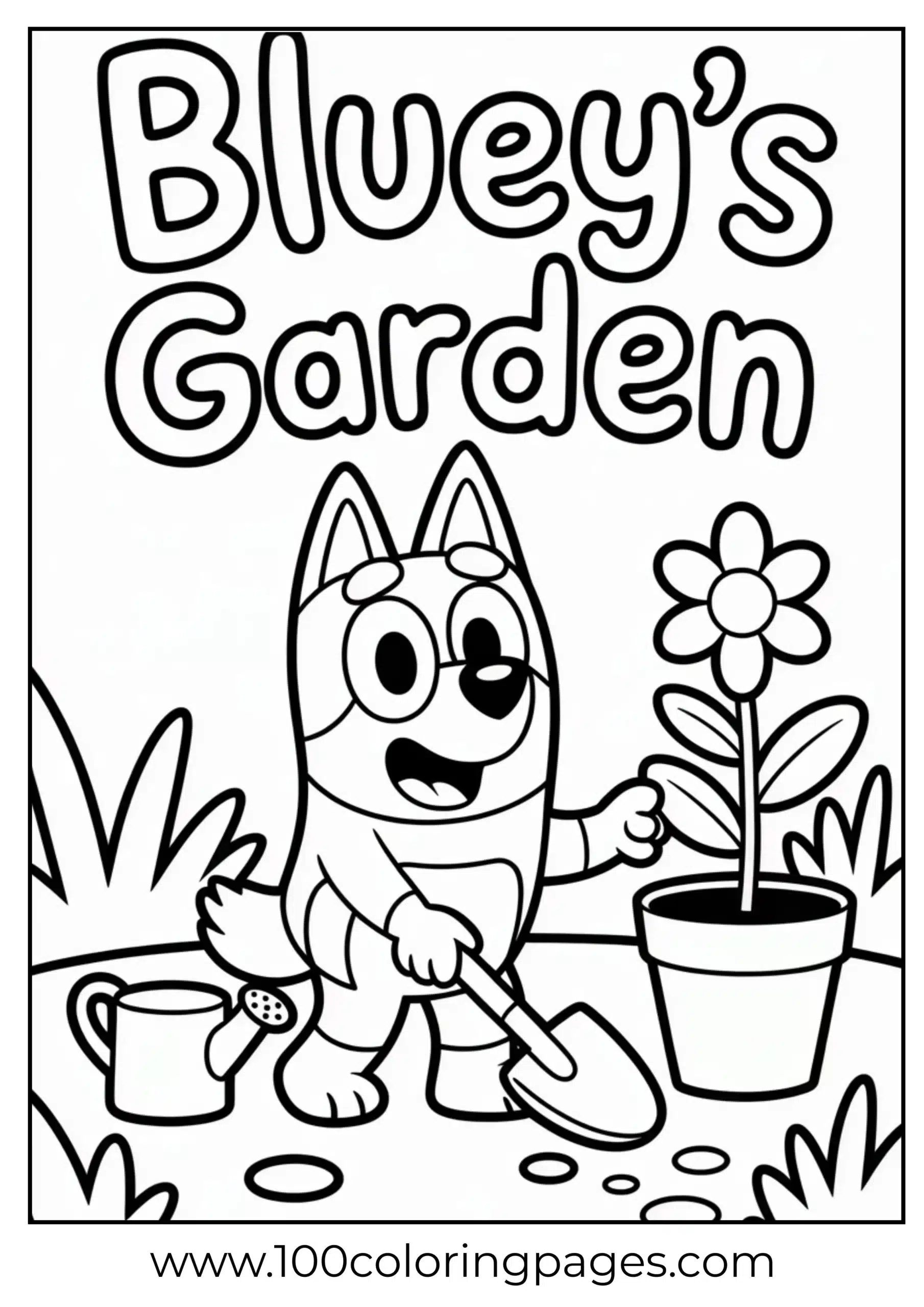 Bluey gardening coloring page