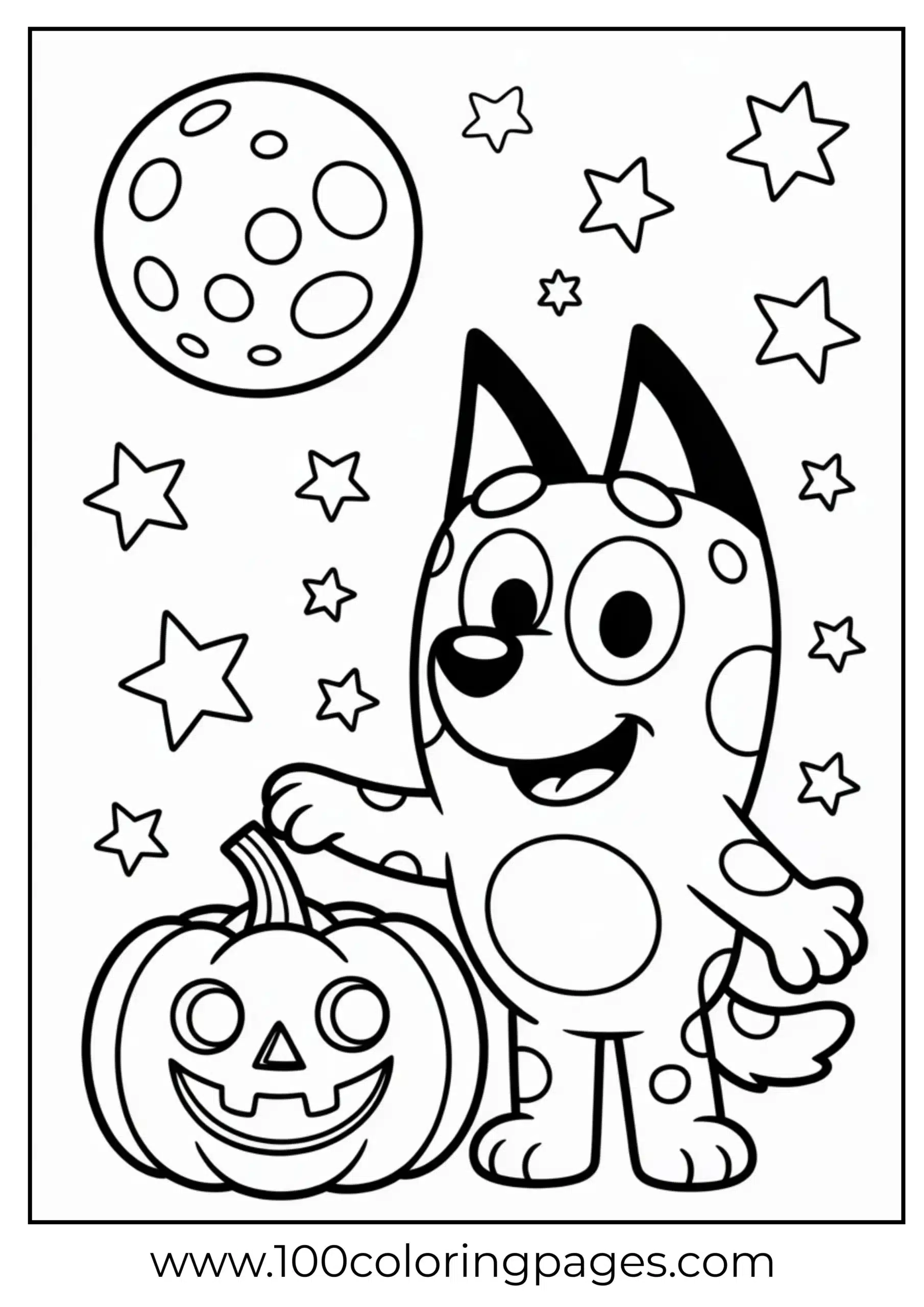 Bluey with pumpkin on Halloween coloring page