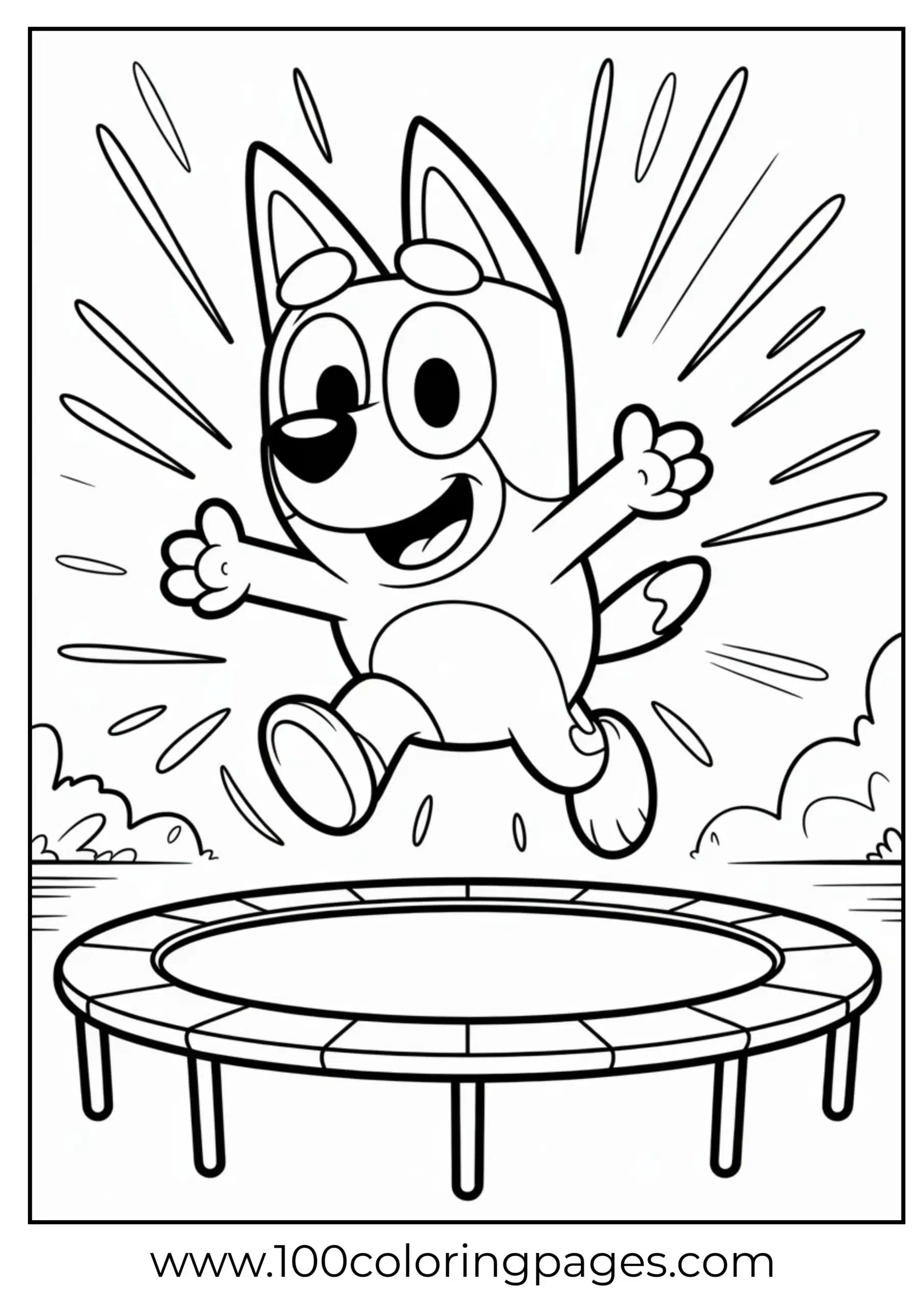 Bluey jumping on trampoline coloring page