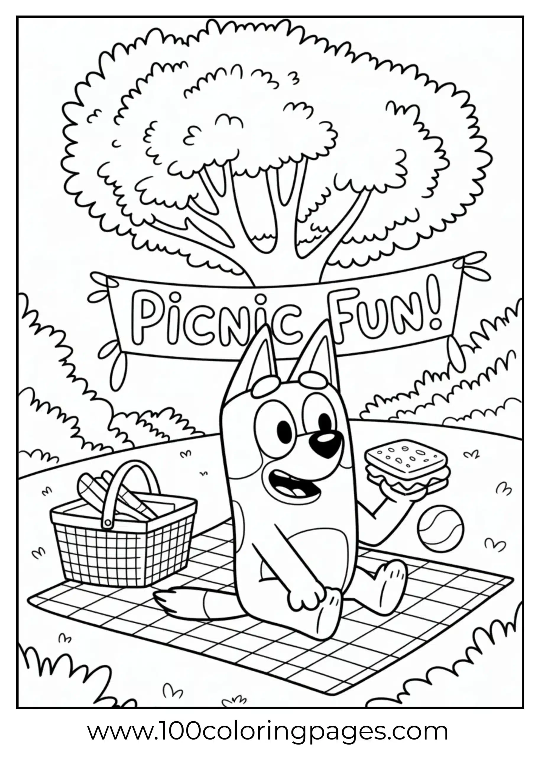 Bluey picnic scene coloring page