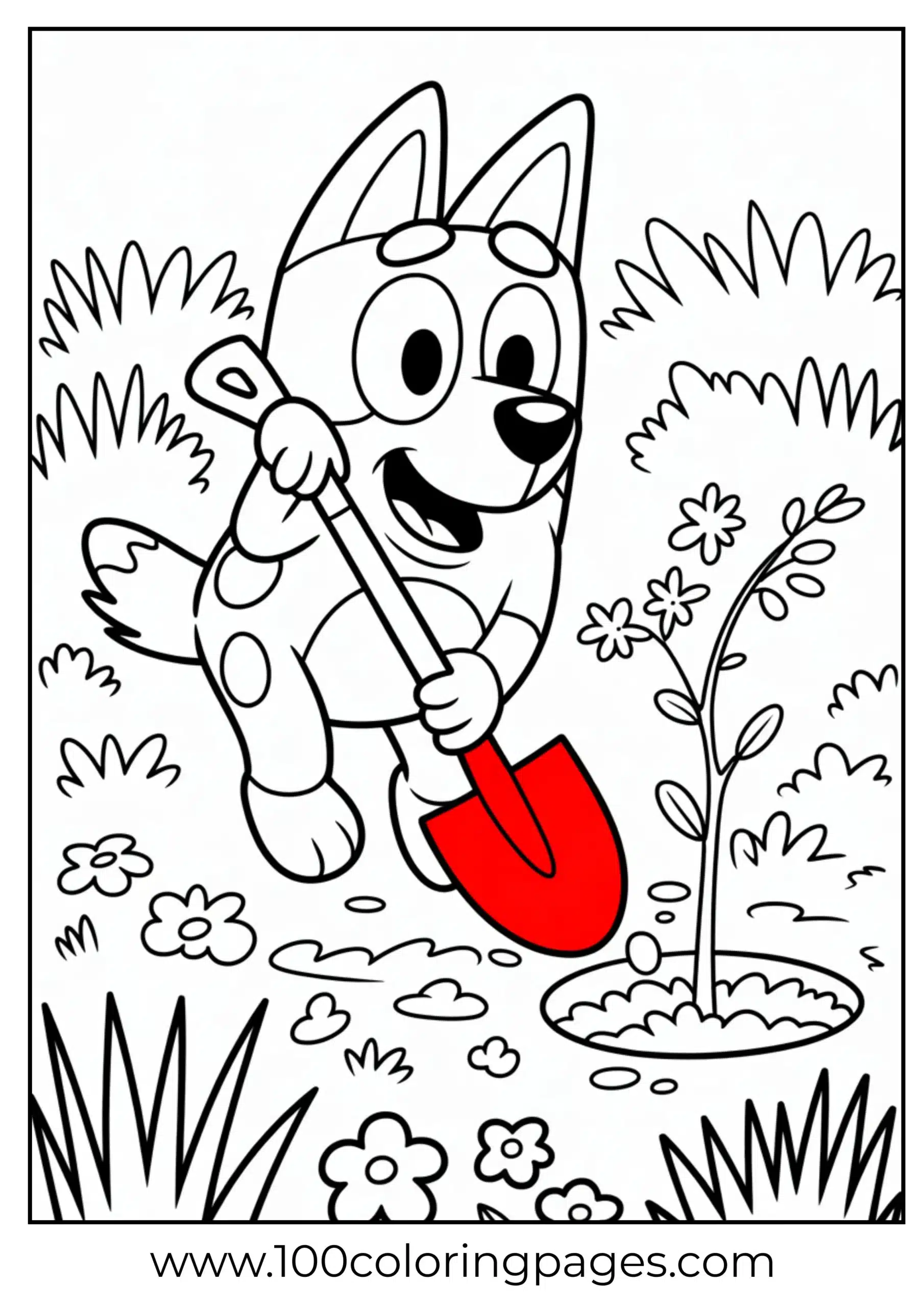 Bluey planting a tree coloring page