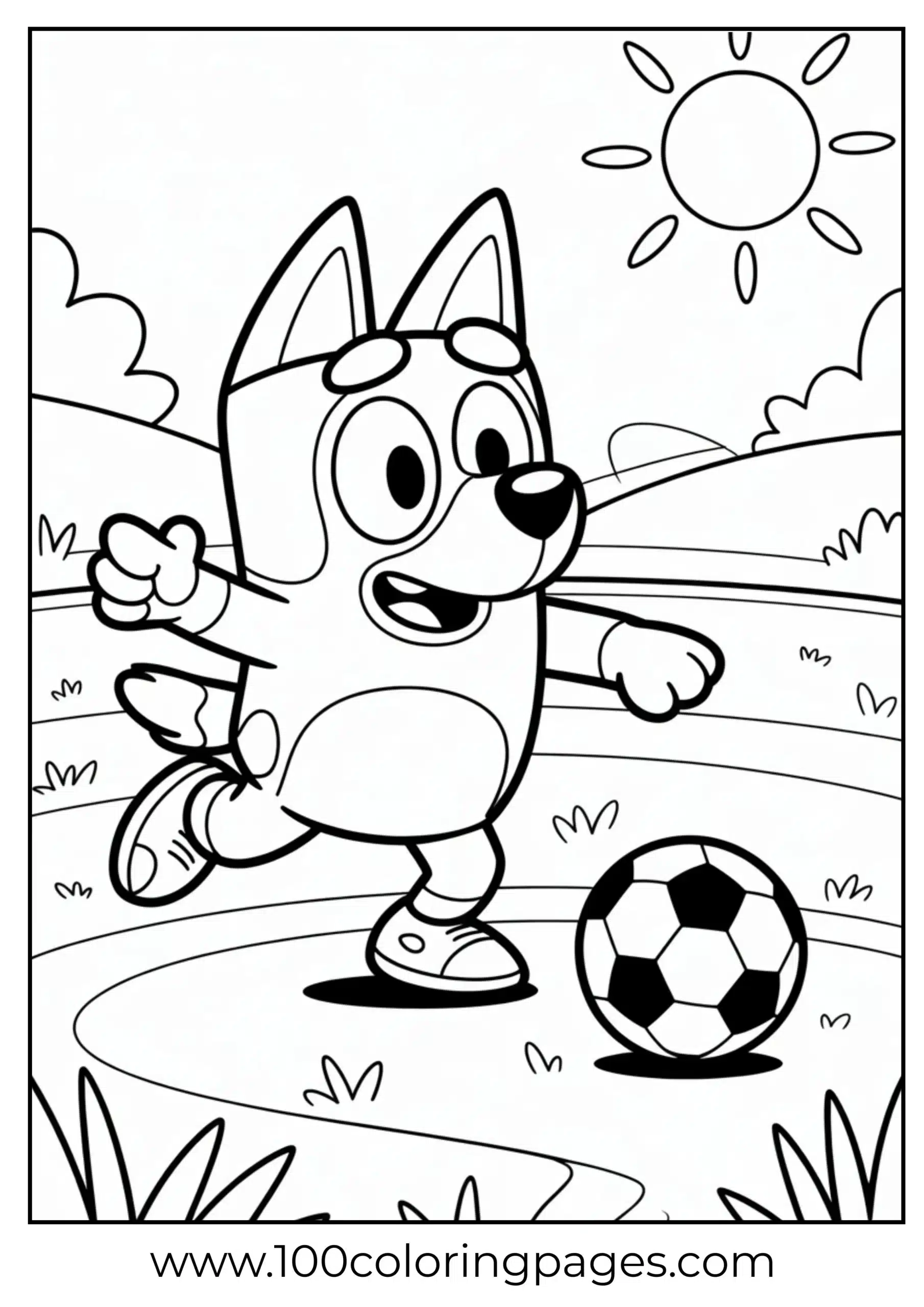 Bluey playing soccer coloring page