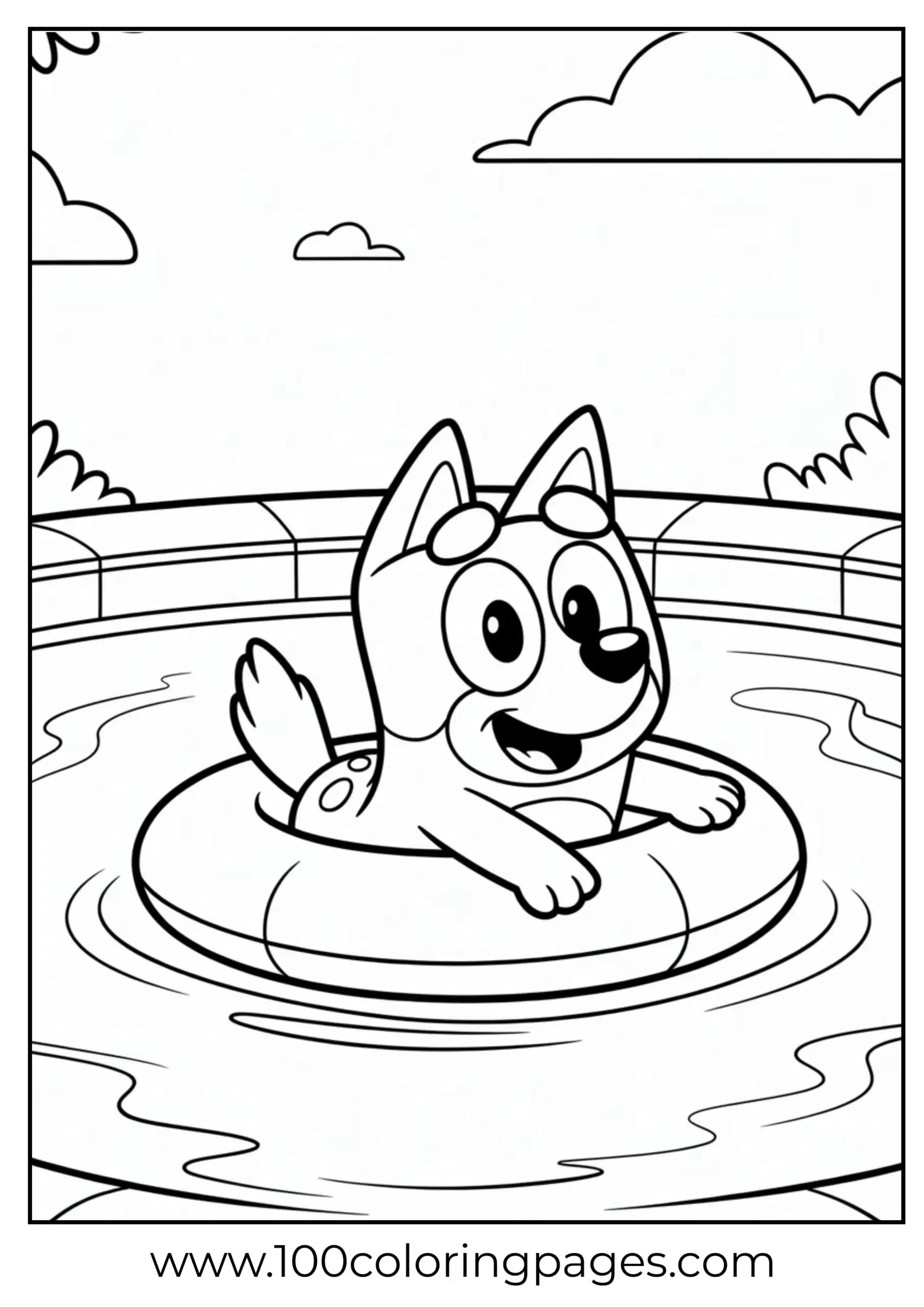Bluey on pool float coloring page
