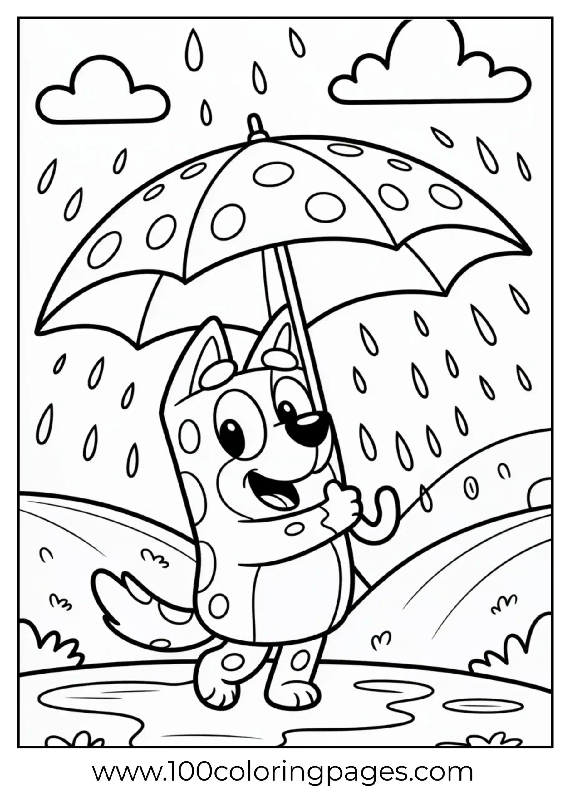 Bluey catching raindrops coloring page