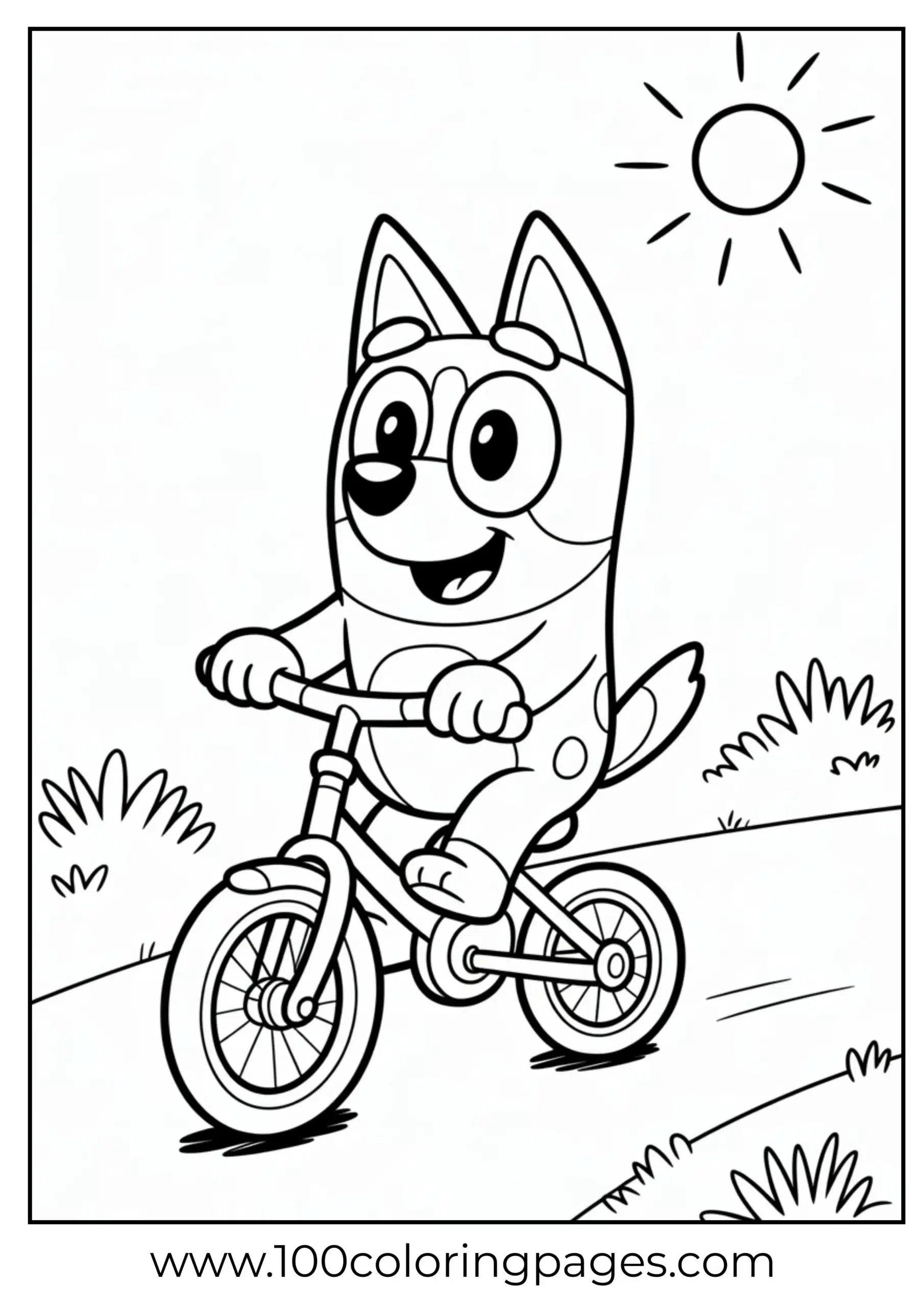 Bluey riding bike coloring page