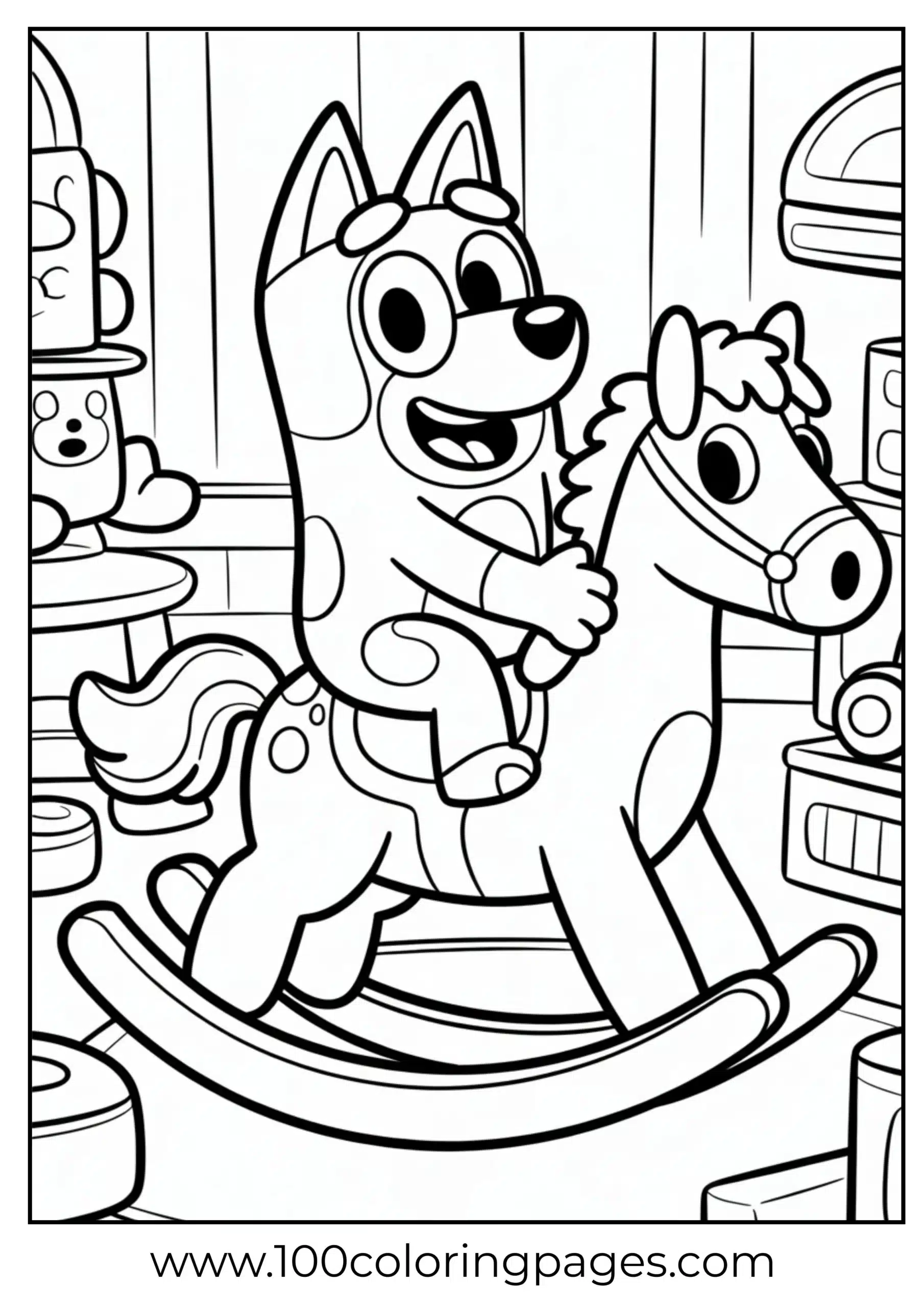 Bluey on rocking horse coloring page