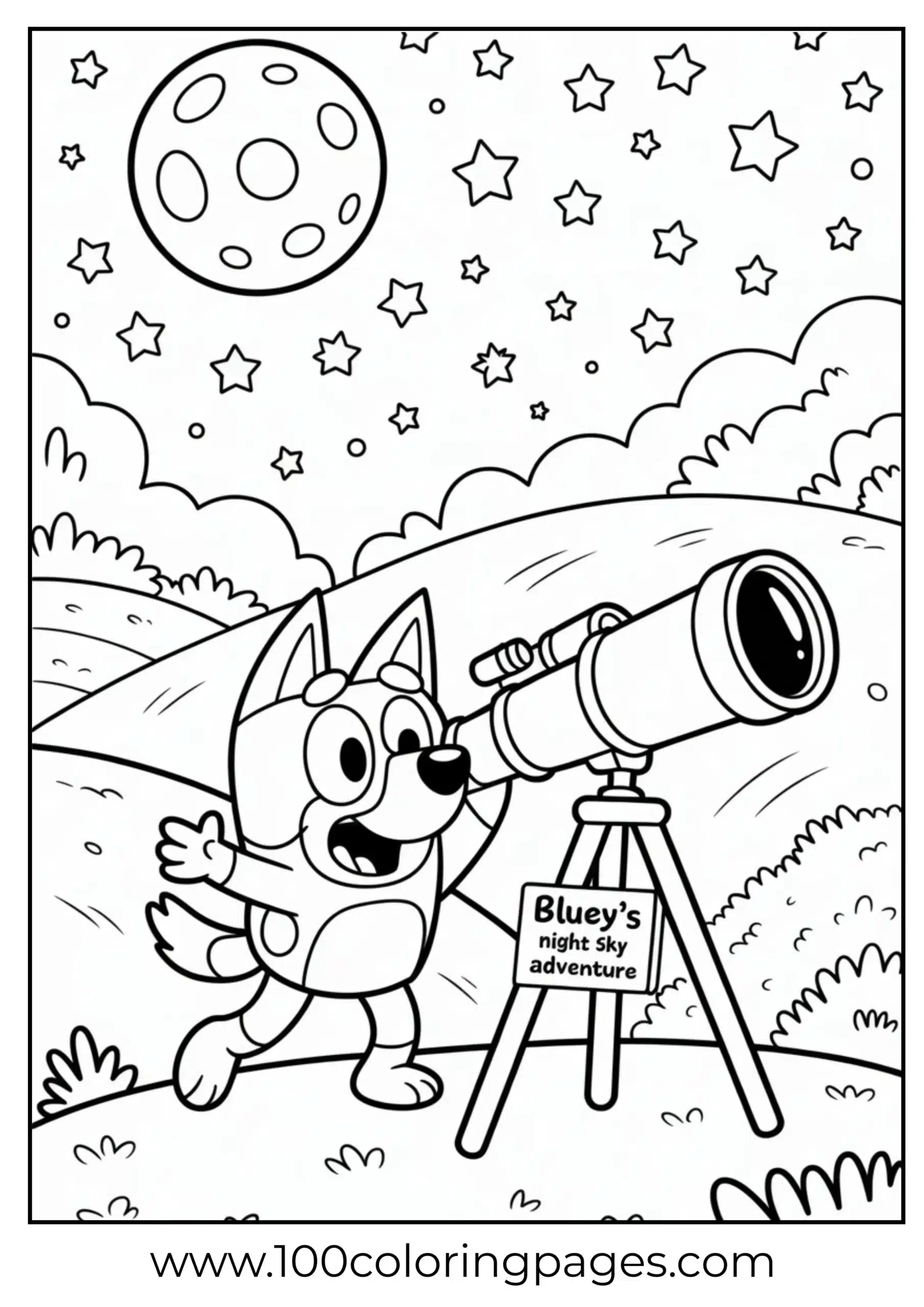 Bluey looking through telescope coloring page