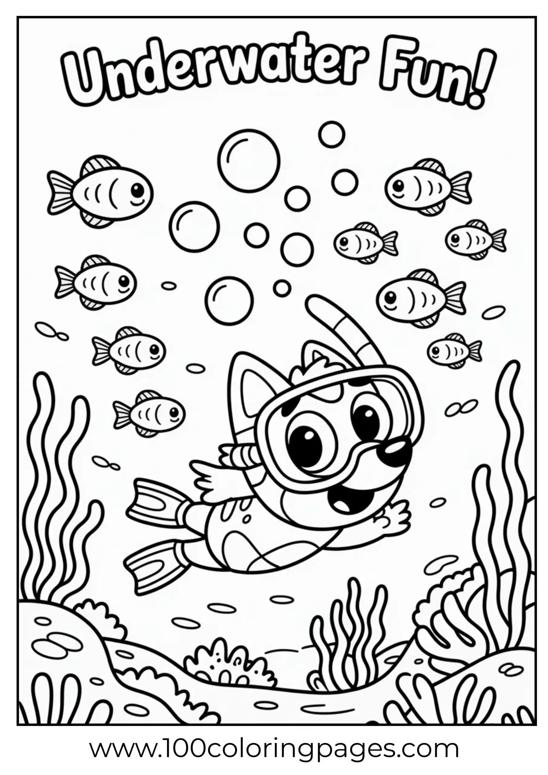 Bluey snorkeling underwater coloring page