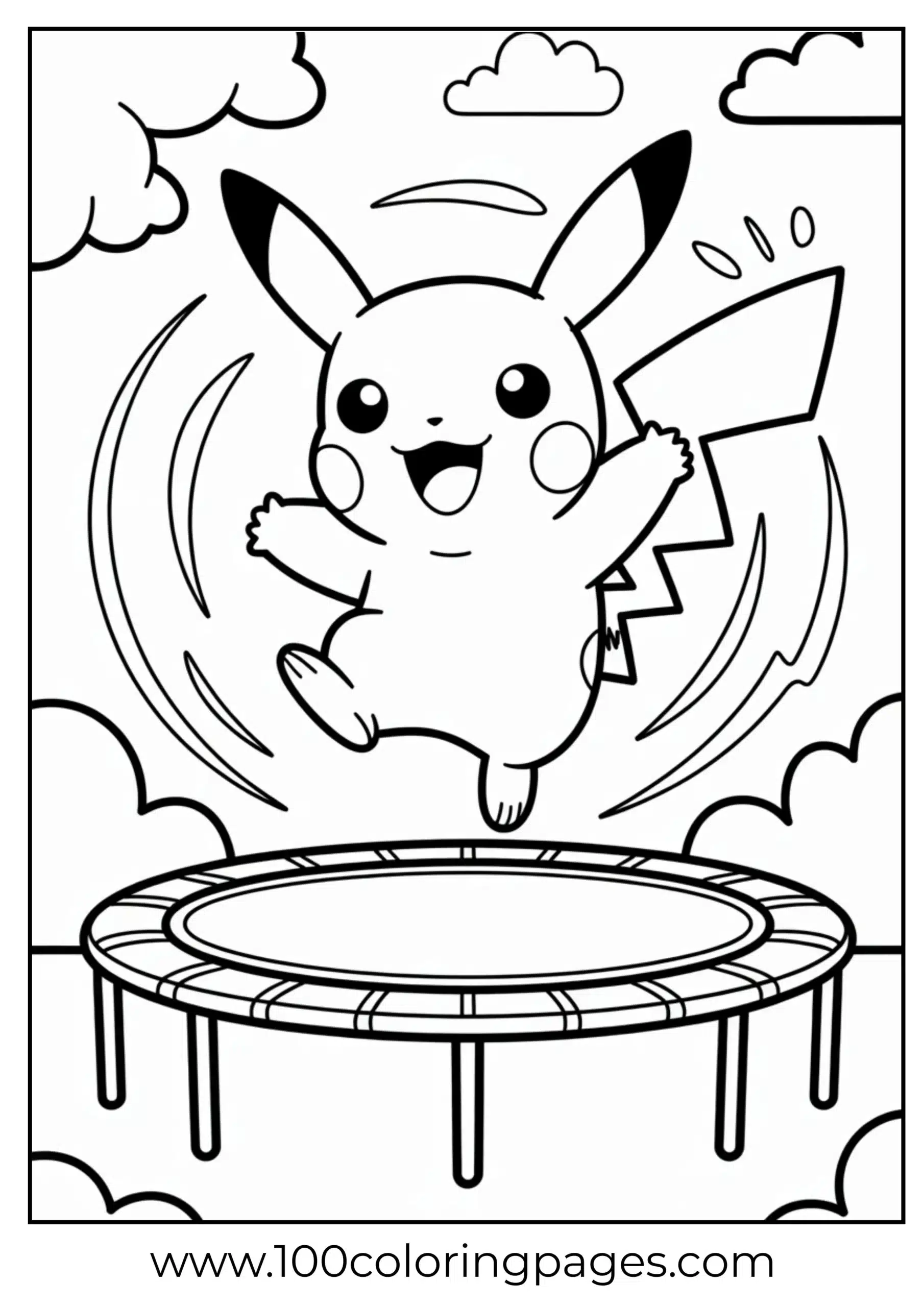 Pikachu bouncing mid-air on trampoline