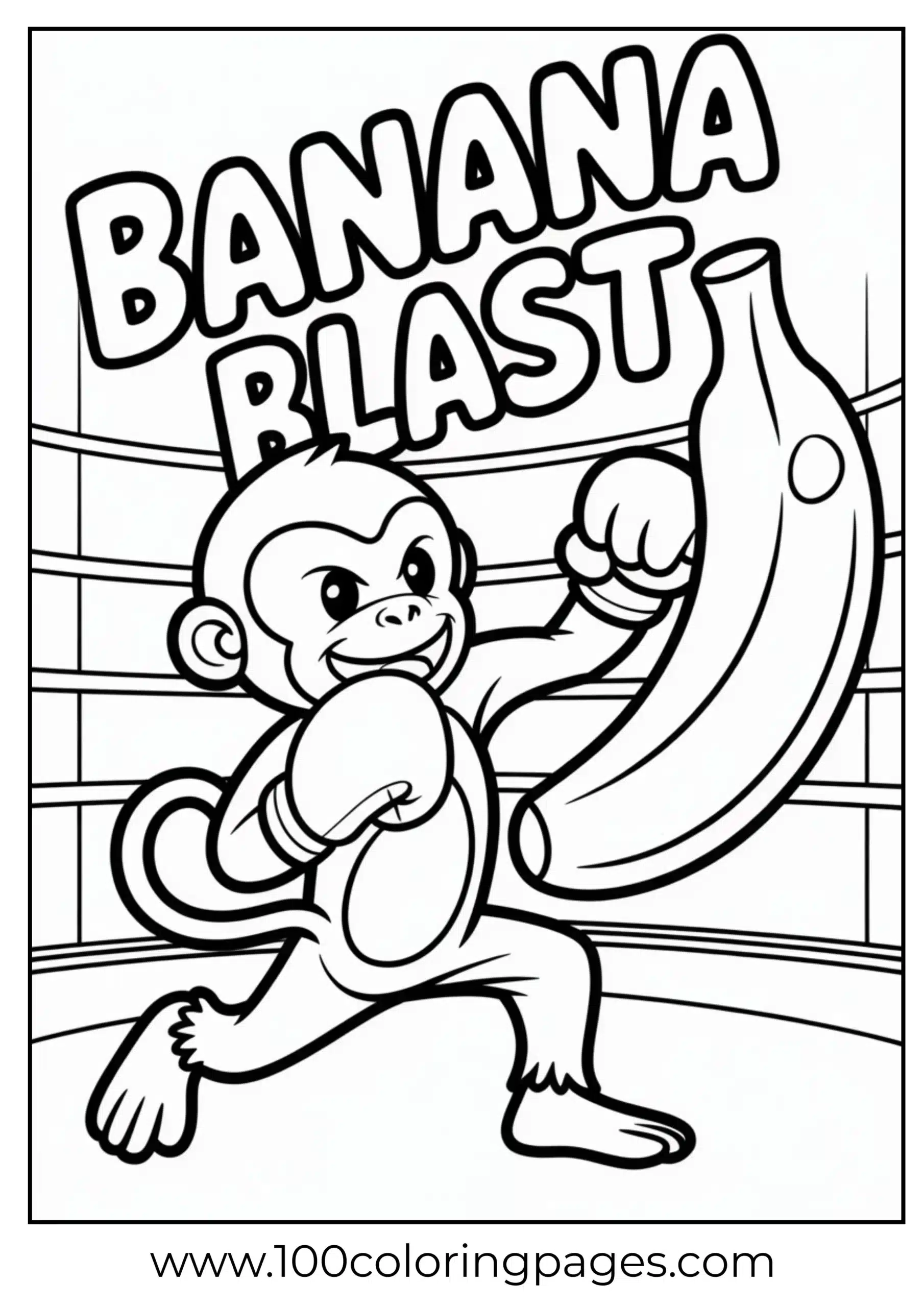 Monkey boxing banana punching bag coloring page
