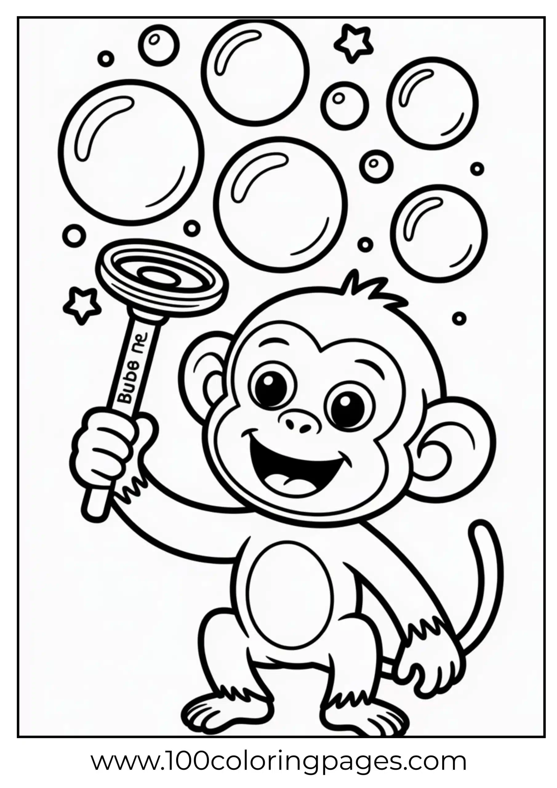 Monkey blowing bubbles into air coloring page