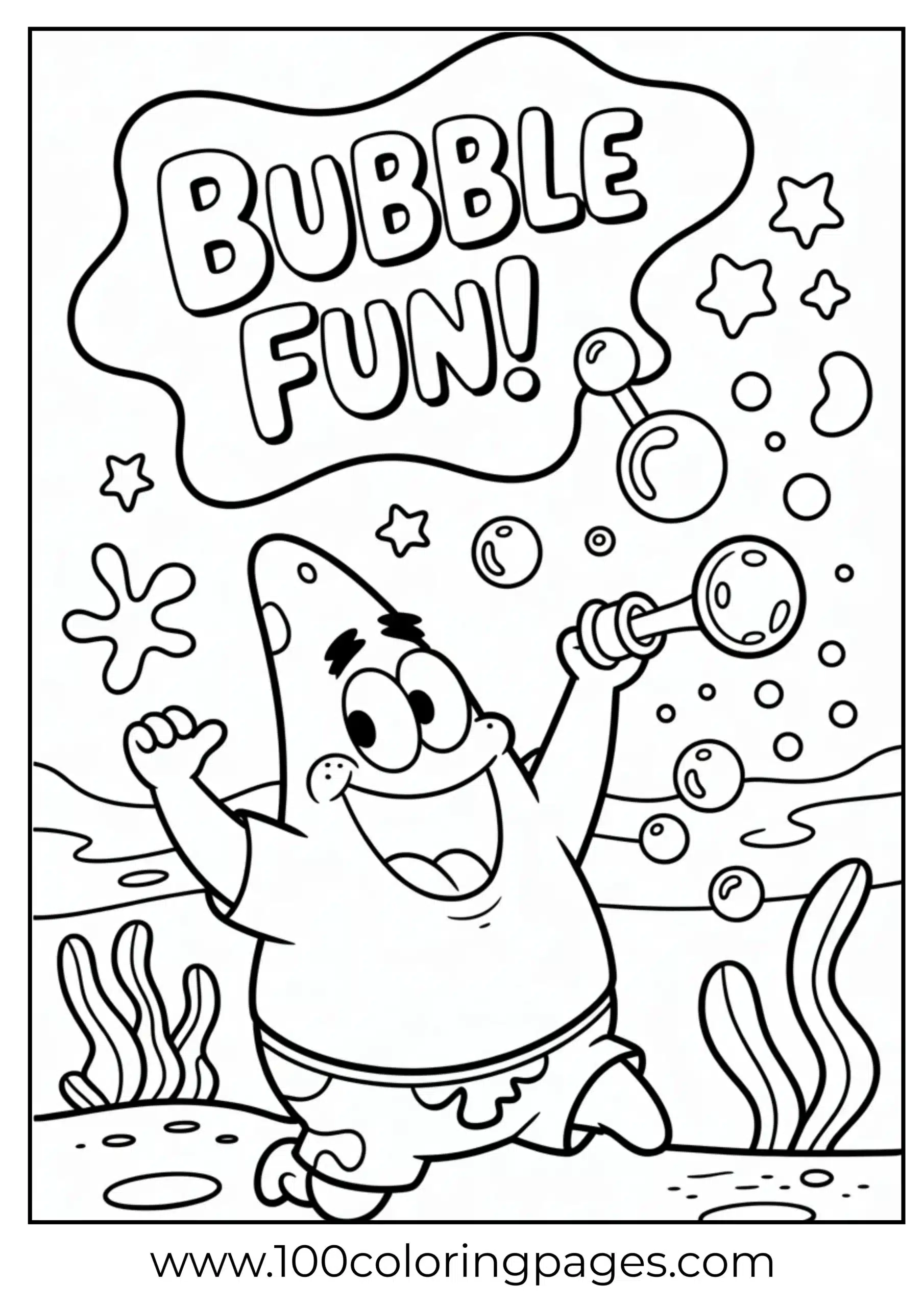 Patrick Star blowing shaped bubbles as coloring page